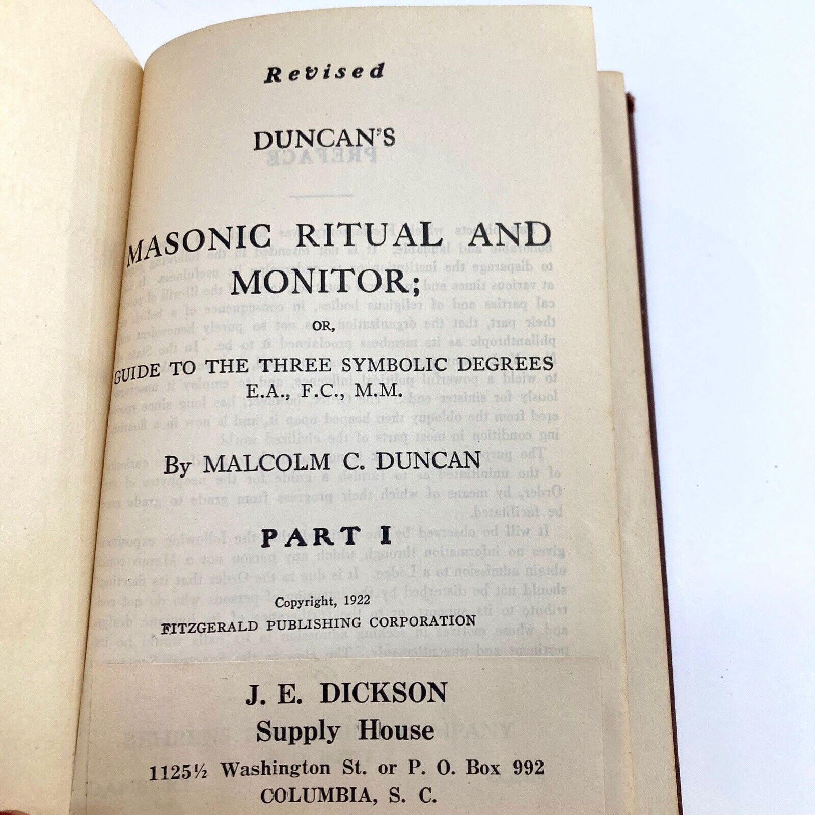 1922 DUNCAN'S RITUAL AND MONITOR OF FREEMASONRY Part 1 SOL C. JOHNSON BOOK