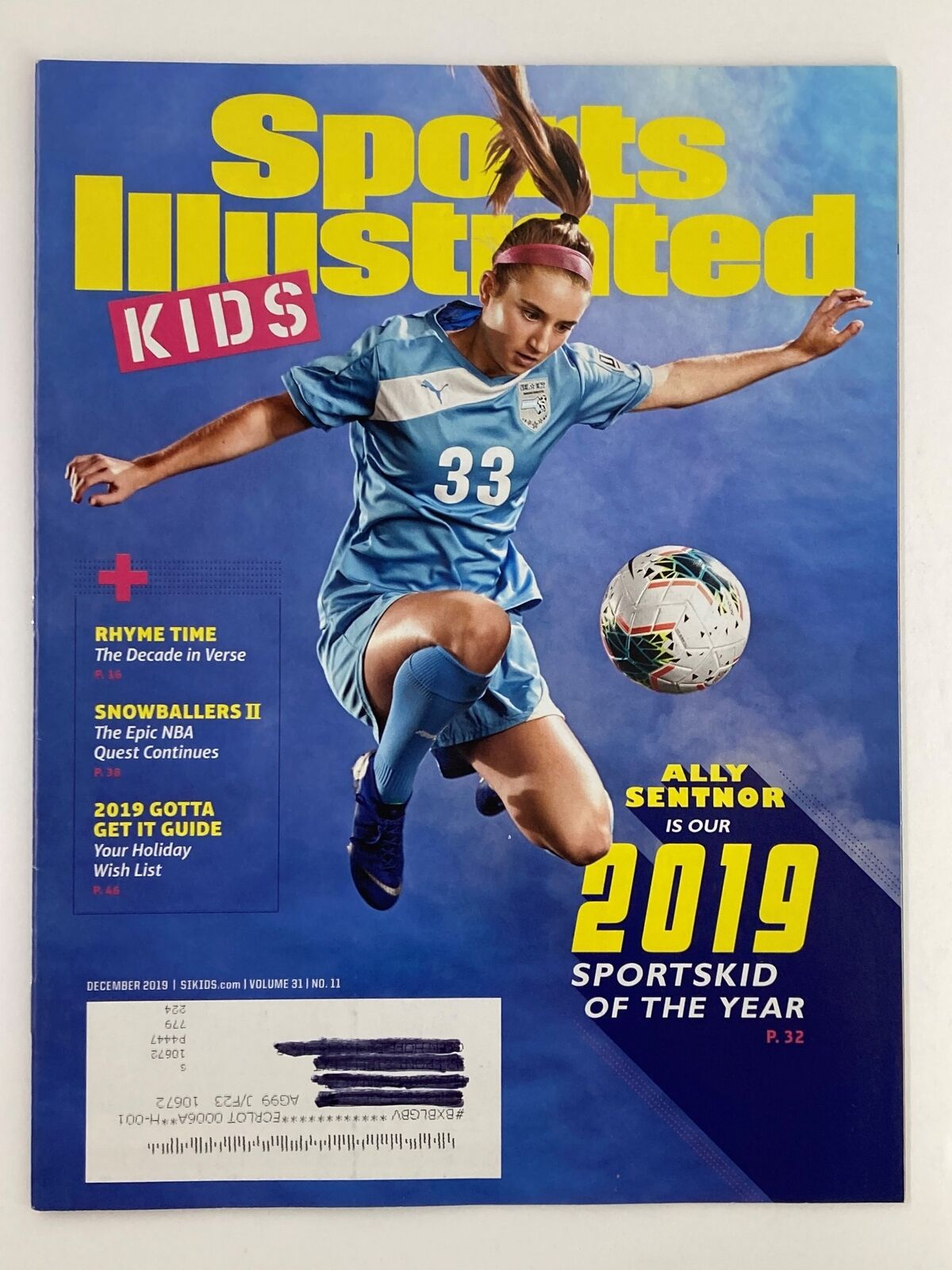 Sports Illustrated Kids Magazine December 2019 Vol 31 #11 Ally Sentnor VG