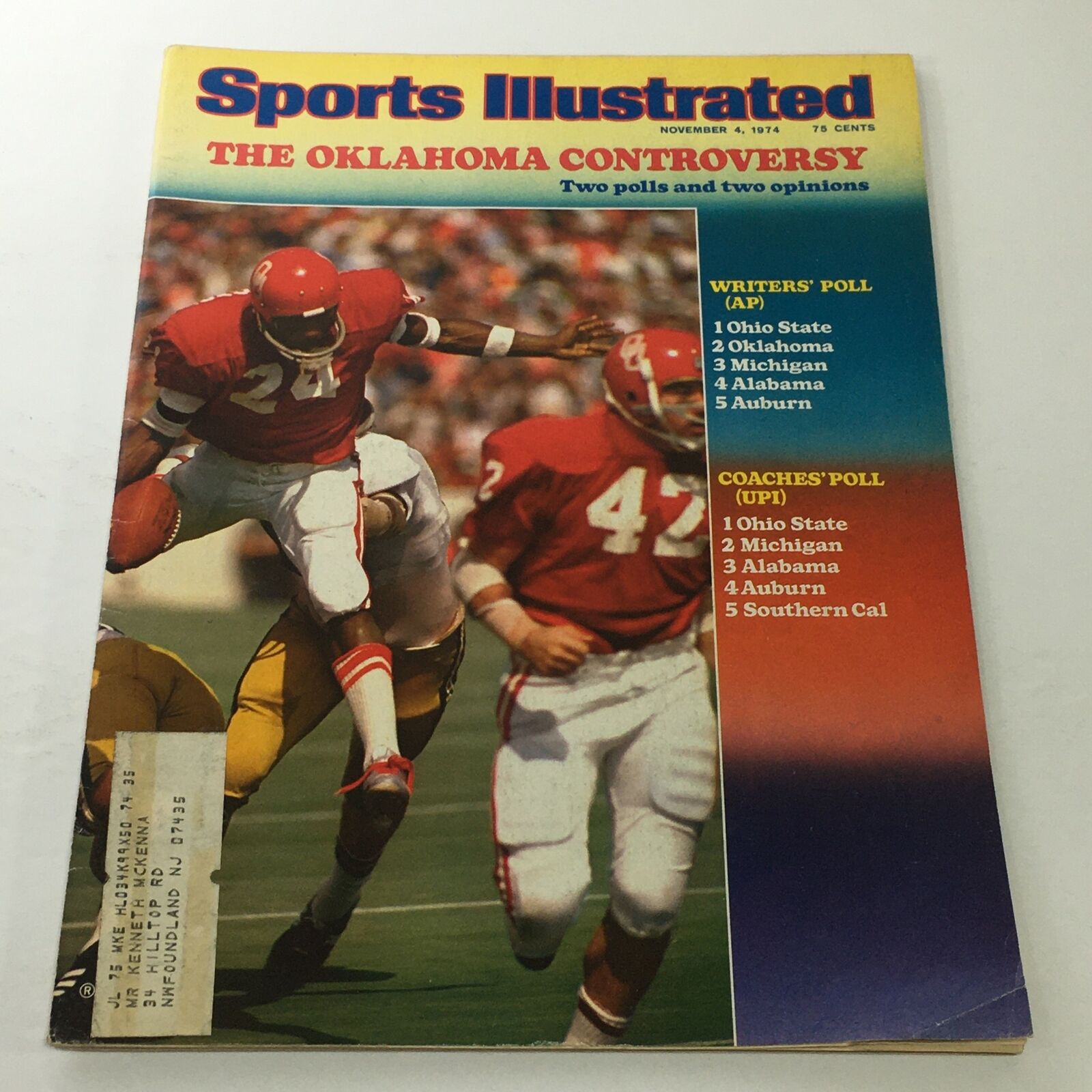 Sports Illustrated: November 4 1974 - The Oklahoma Controversy 2 Polls Opinions