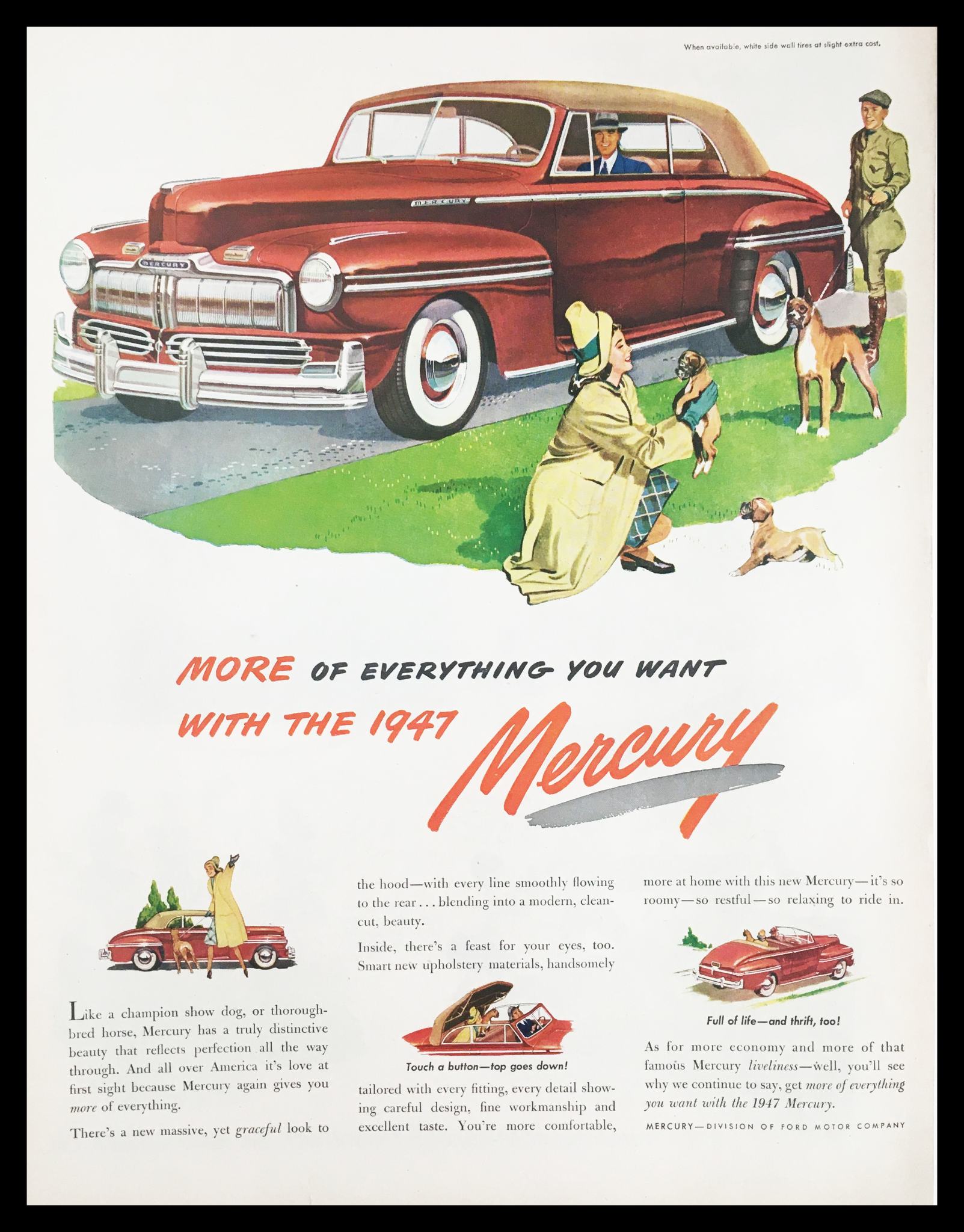 1947 Mercury Convertible Car Vintage Print Ad