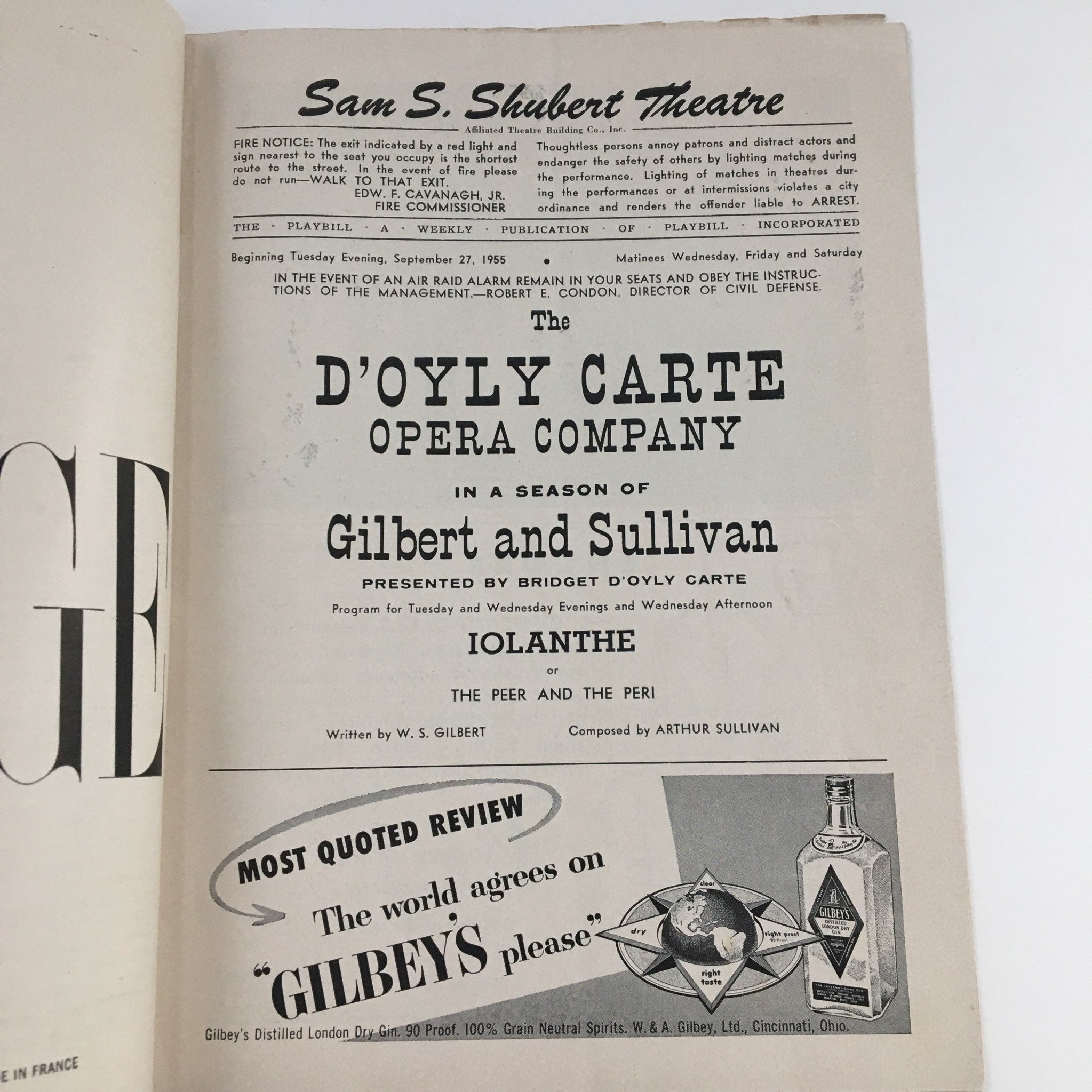 1955 Playbill In A Season of Gilbert and Sullivan at Sam S. Shubert Theatre