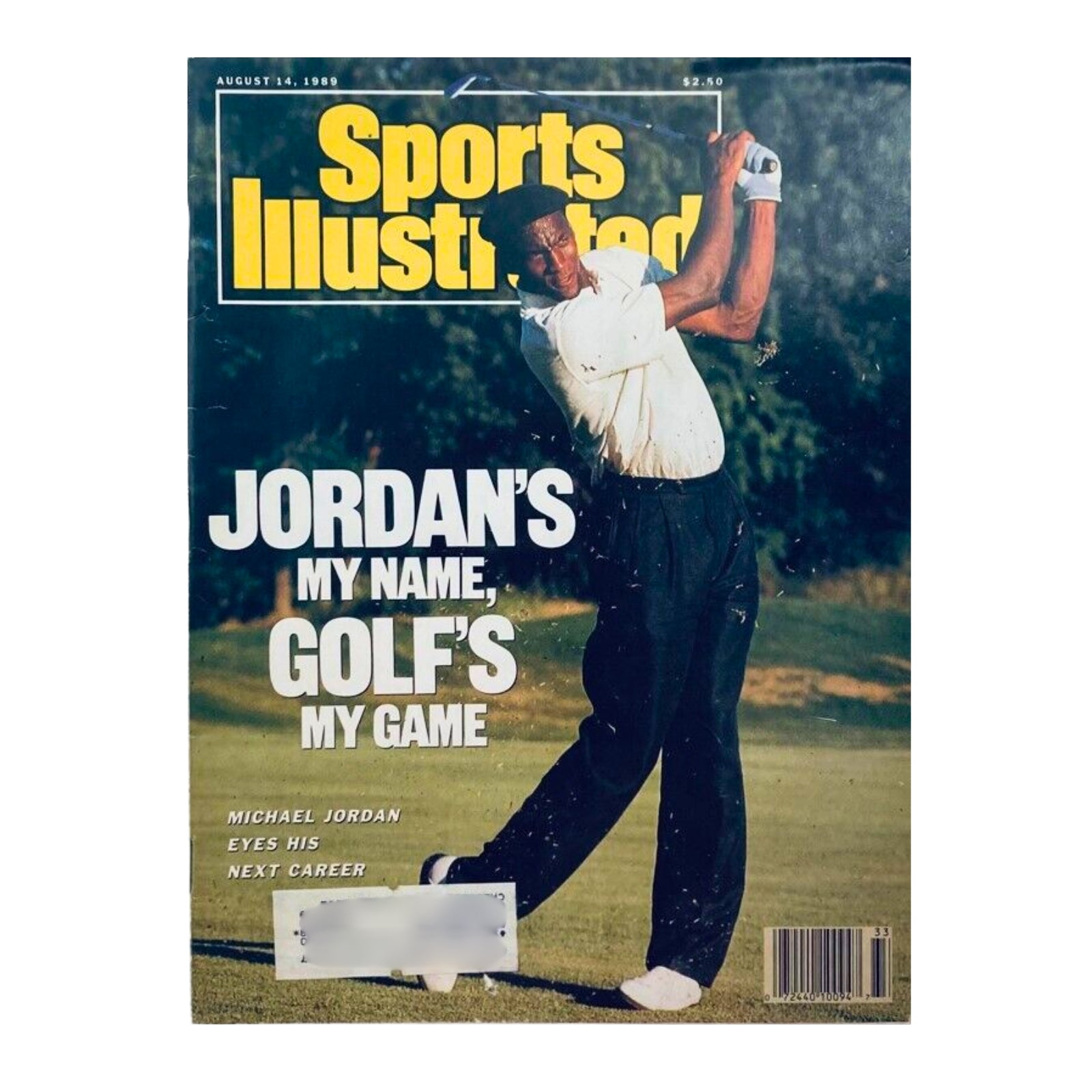 Cover of Sports Illustrated from August 14, 1989, featuring Michael Jordan with the headline 'Jordan's My Name, Golf's My Game.' Part of a collection of six Sports Illustrated magazines spotlighting Michael Jordan.