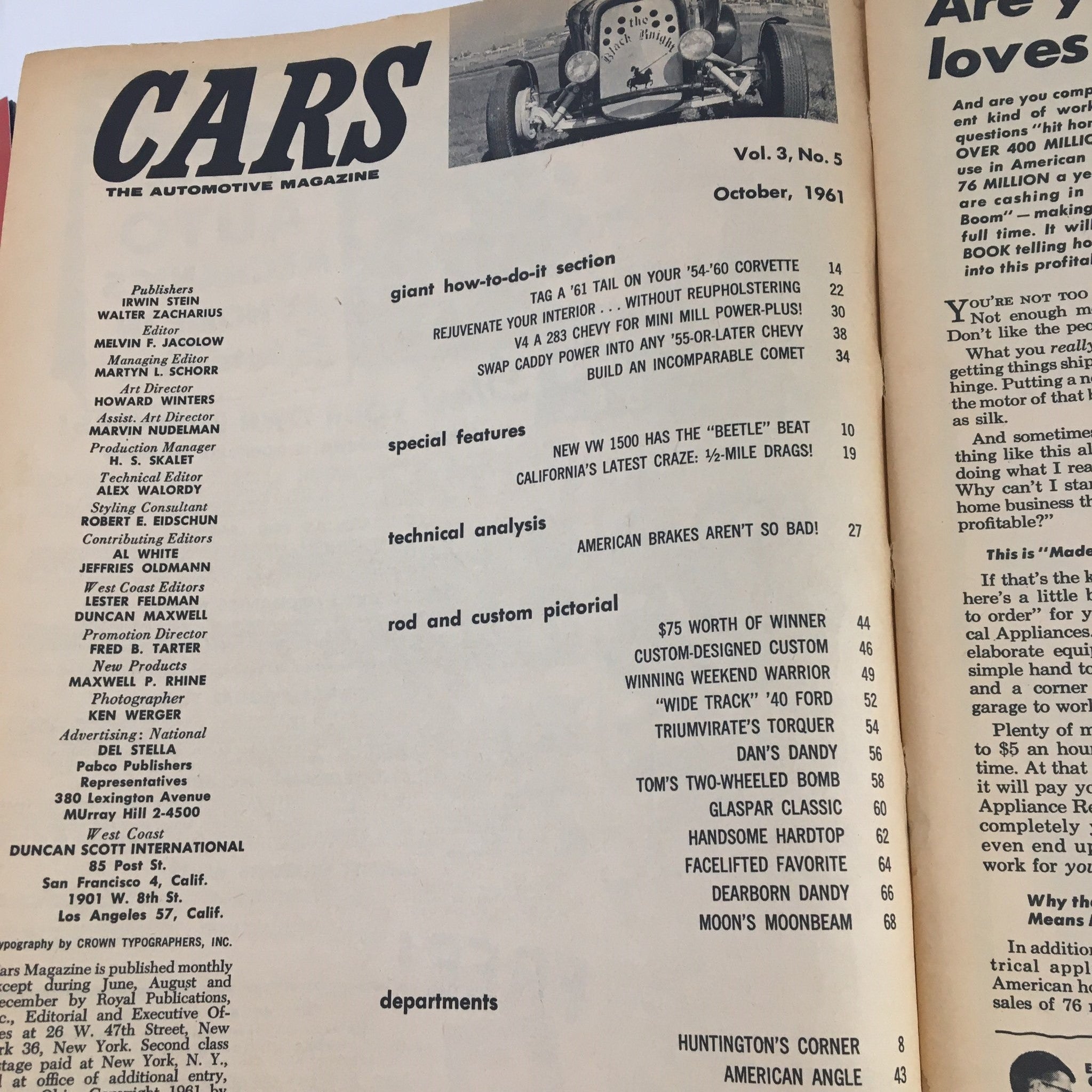 Cars Automotive Magazine October 1961 Vol 3 #5 352 Ford Power in Comet, No Label