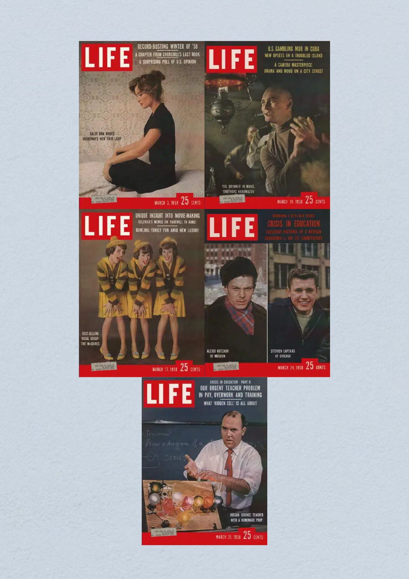 Life Magazine Lot of 5 Full Month March 1958 3, 10, 17, 24, 31 Civil Rights Era