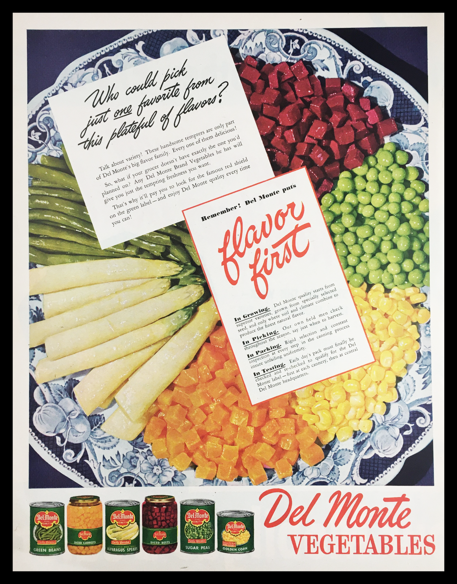 1945 Del Monte Vegetables Flavor First Vintage Print Ad