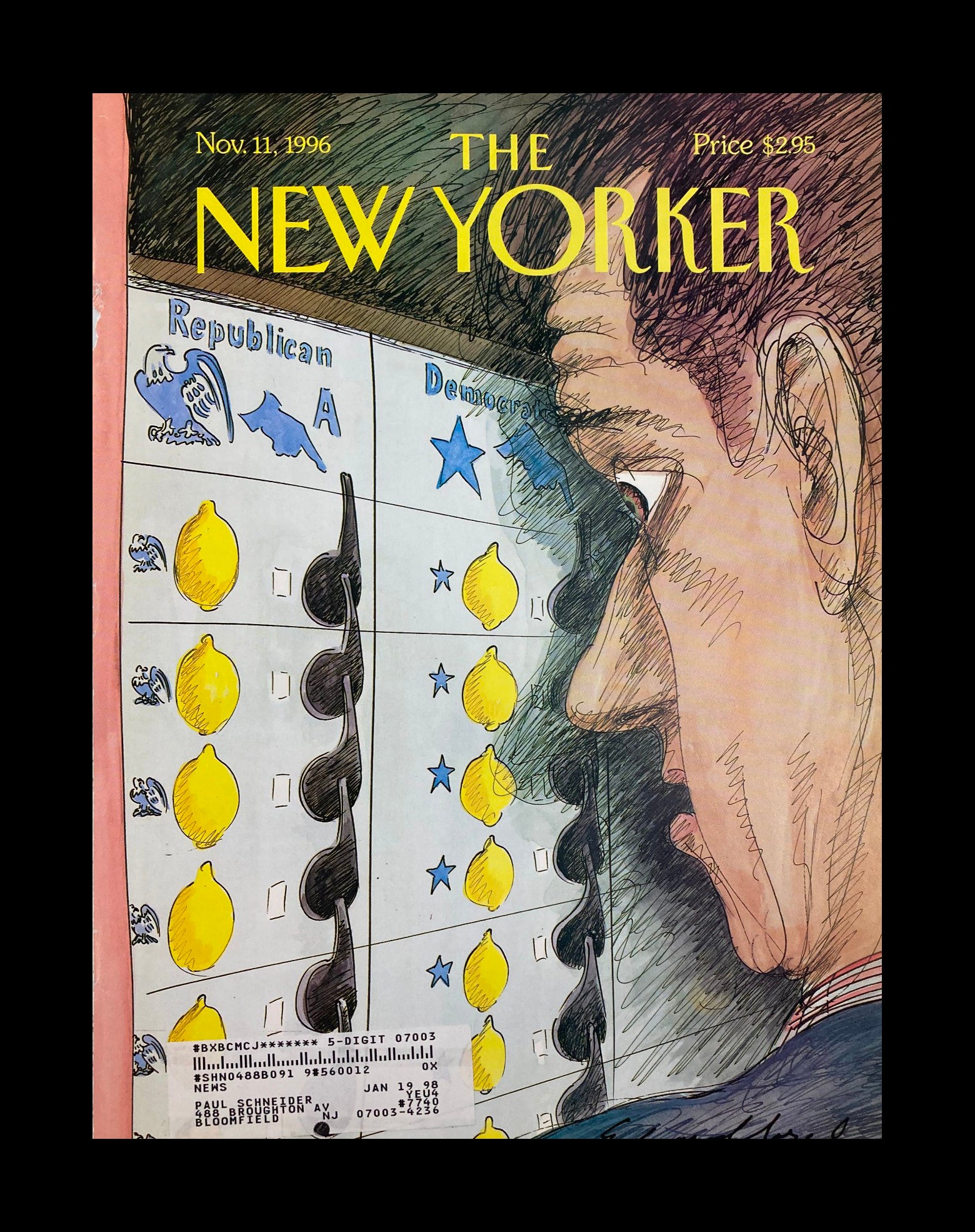 COVER ONLY The New Yorker November 11 1996 The Same Coin Dems & Repubs E. Sorel