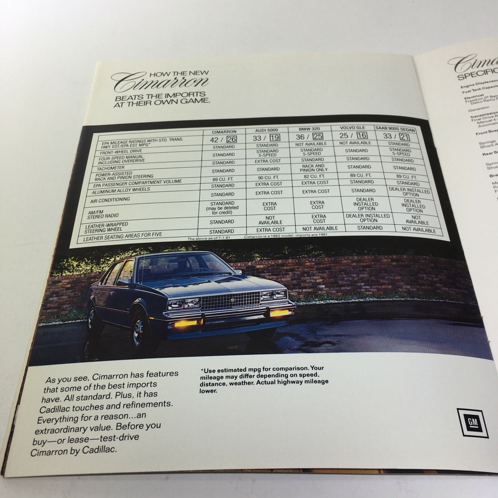 Cimarron A New Kind of Cadillac Owner 4-Door Sedan 4-Speed Manual Car Brochure