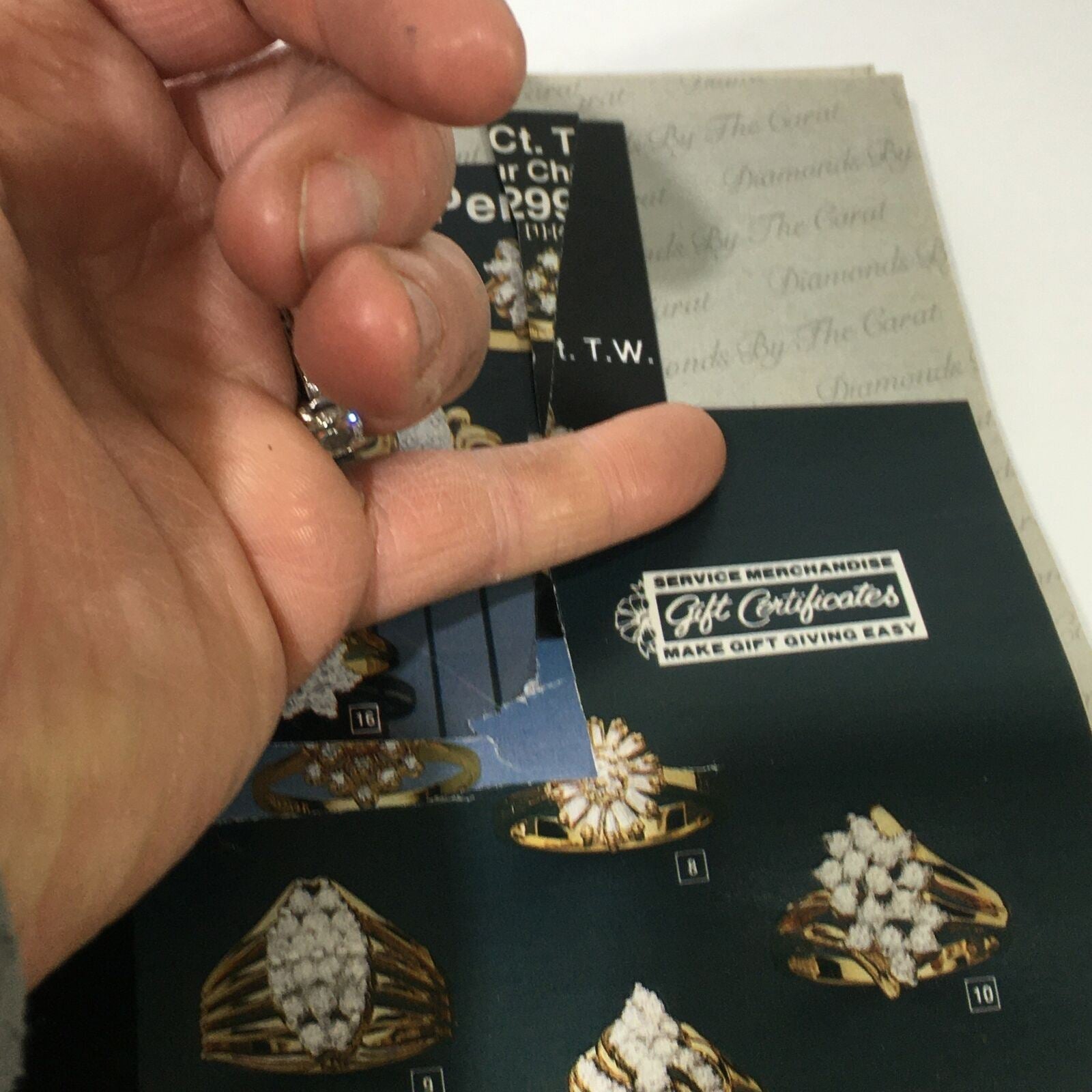 Close-up of patterned rings displayed in the VTG Service Merchandise Catalog Showroom 1983-1984 Volume 14, showing various designs and styles.