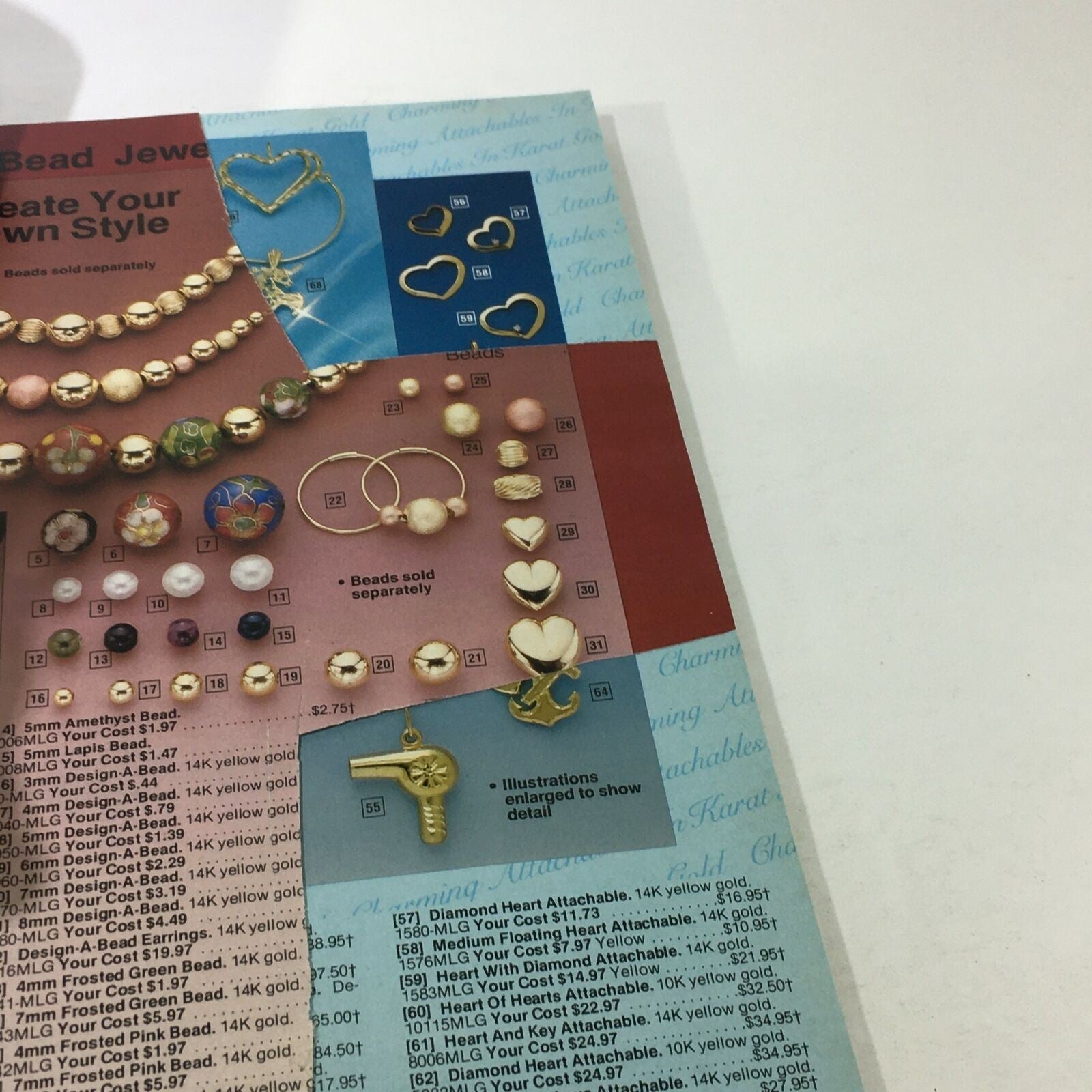 VTG Service Merchandise Catalog Showroom 1983-1984 Volume 14 featuring a colorful page displaying bead jewelry options. The catalog highlights various gold and decorative beads along with pricing information for each item.