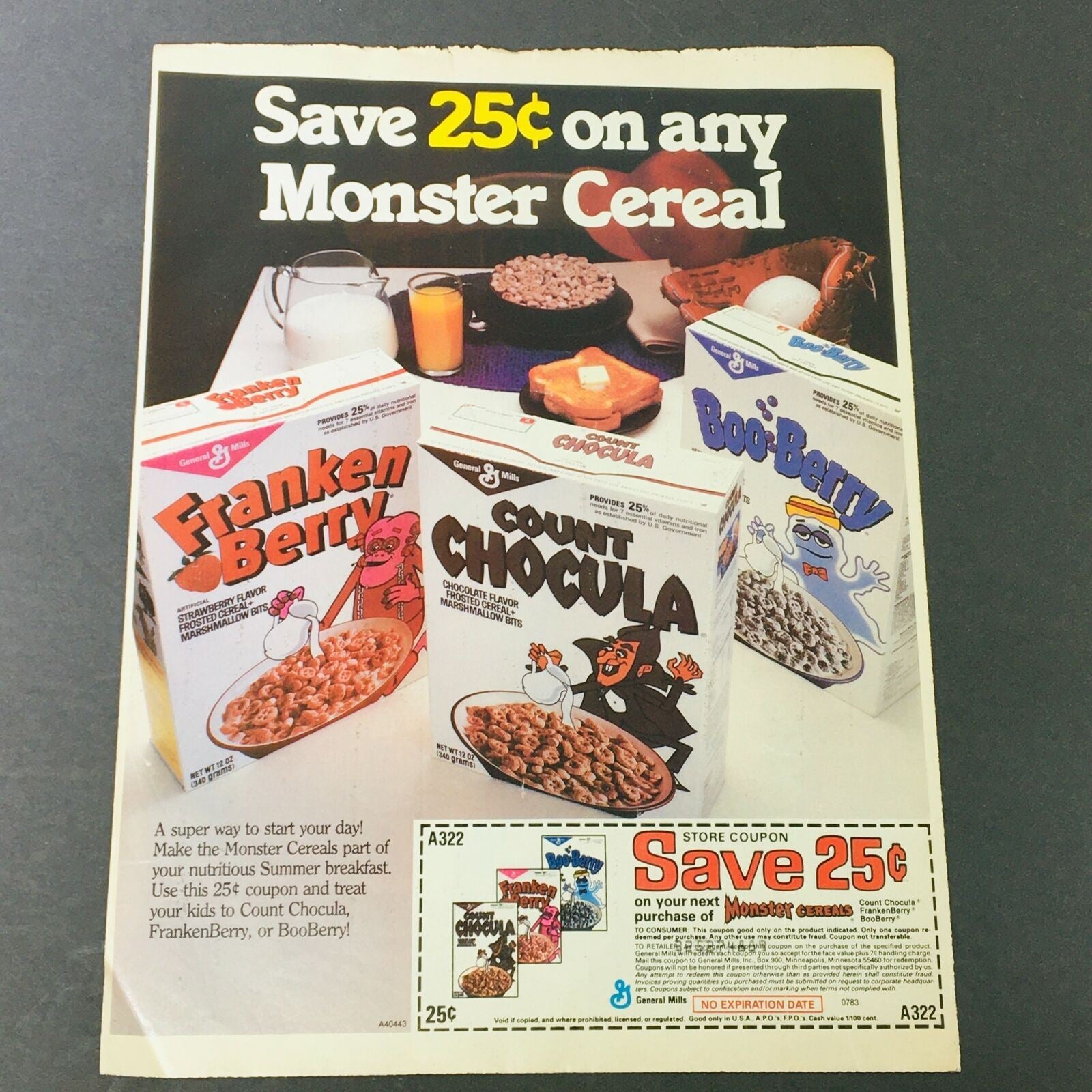 VTG Retro 1983 General Mills Franken Berry, Count Chocula & Boo-Berry Ad Coupon