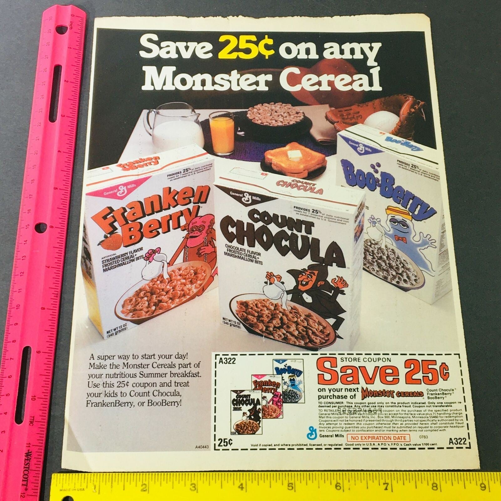 VTG Retro 1983 General Mills Franken Berry, Count Chocula & Boo-Berry Ad Coupon