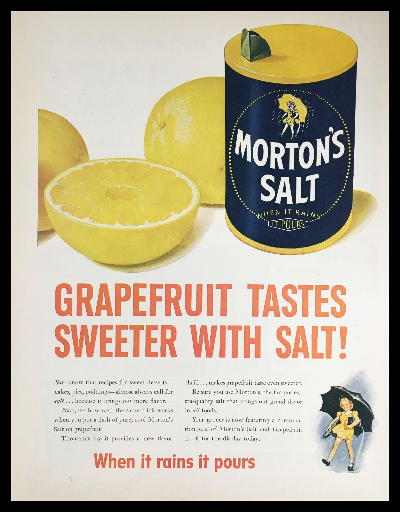 1945 Morton's Salt and Grapefruit Vintage Print Ad