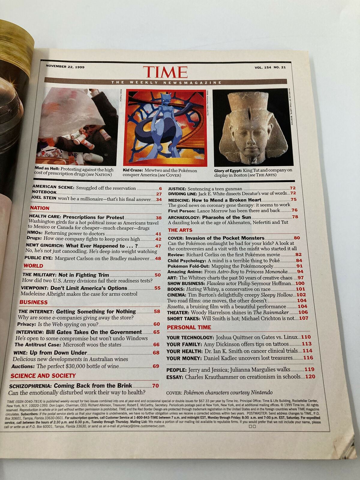 Time Magazine November 22 1999 Vol. 154 No. 21 Pokemon, Is It Bad For Them?