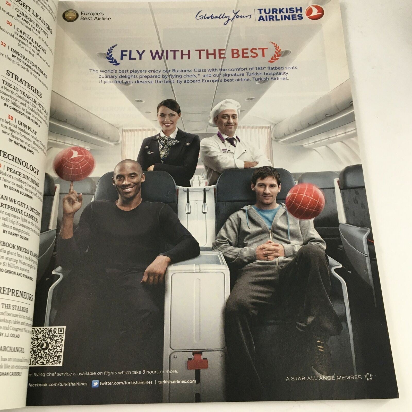 An advertisement from Turkish Airlines in Forbes Magazine June 10 2013 featuring a diverse group of people in a business class setting.