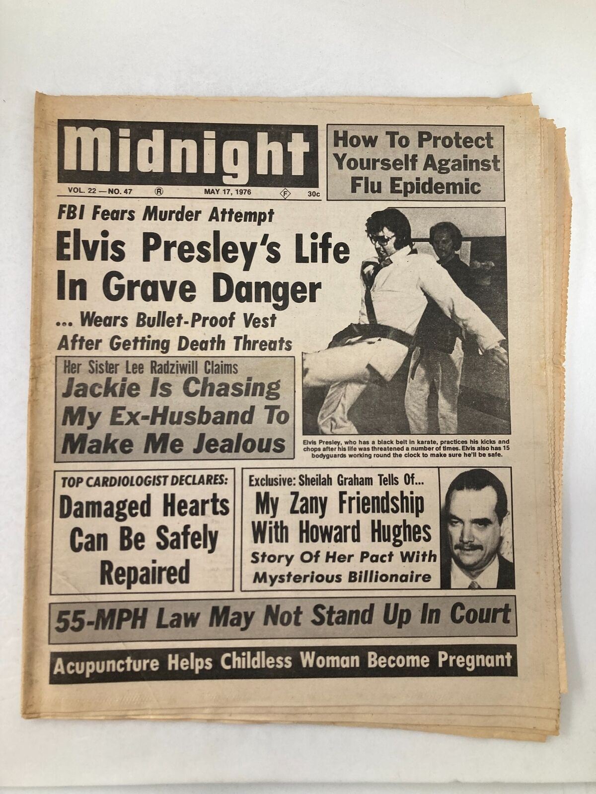 Midnight Tabloid May 17 1976 Vol 22 #47 Elvis Presley's Life In Grave Danger