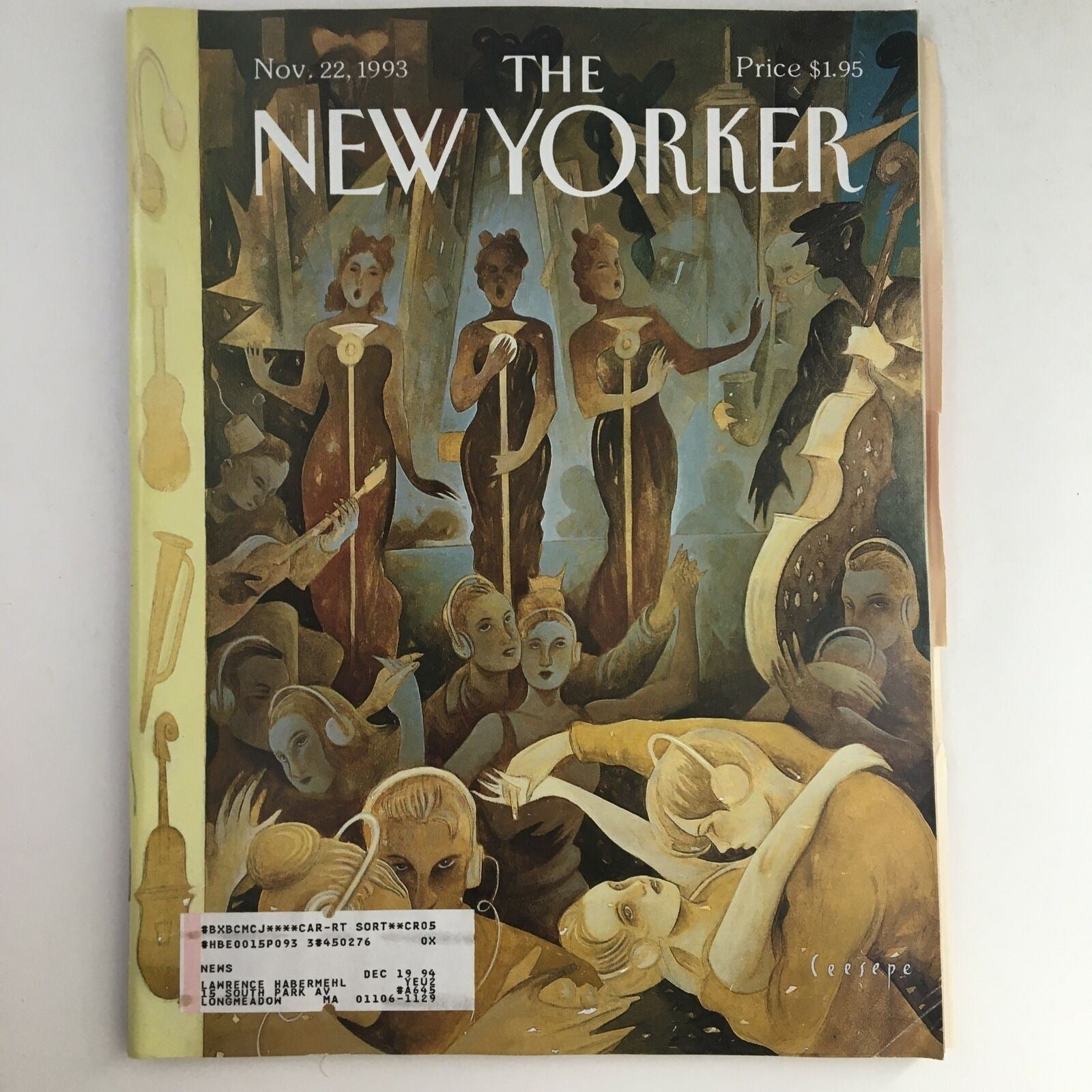 The New Yorker November 22 1993 Full Magazine Theme Cover Plugged In by Ceesepe