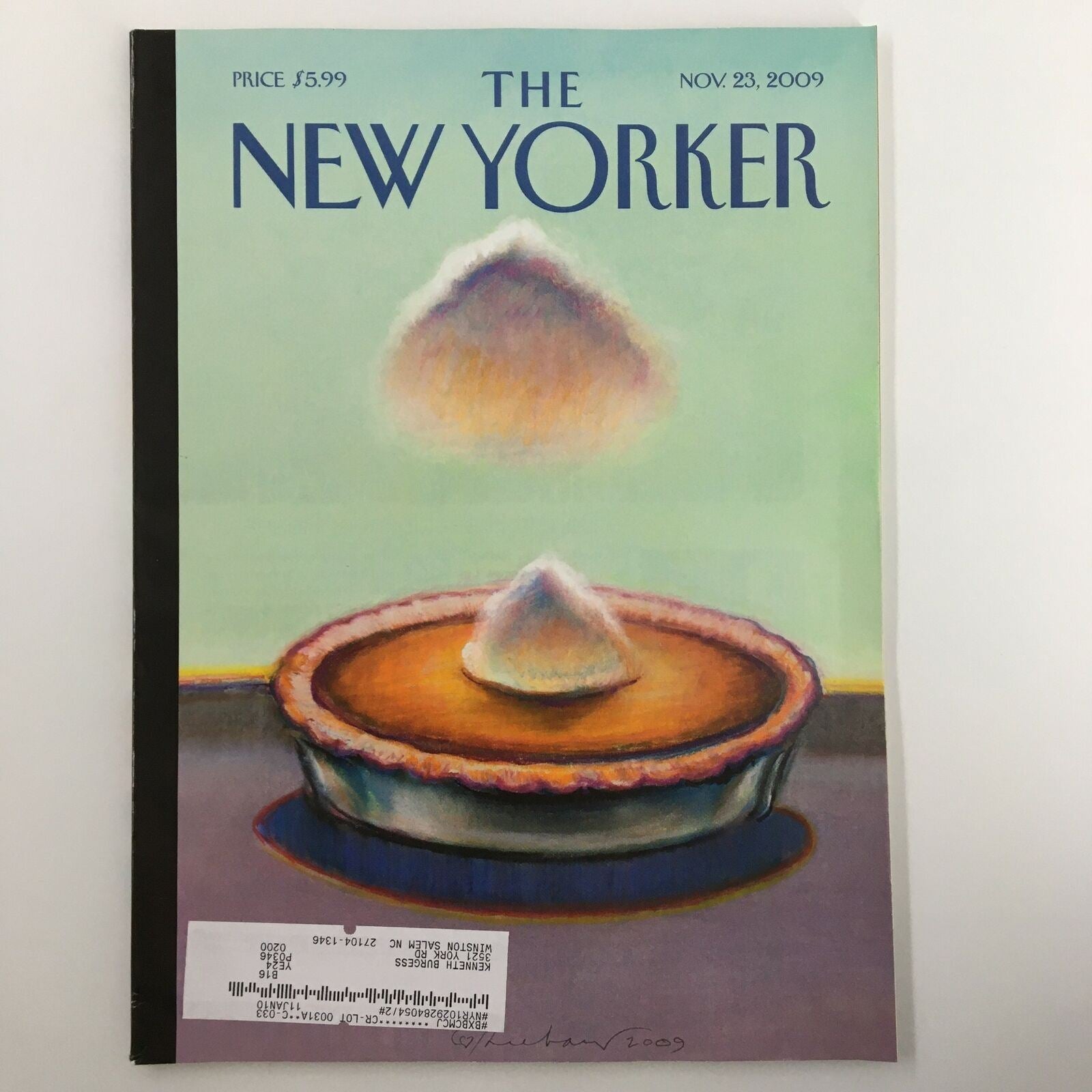 The New Yorker Full Magazine November 23 2009 Pumpkin Cloud by Wayne Thiebaud