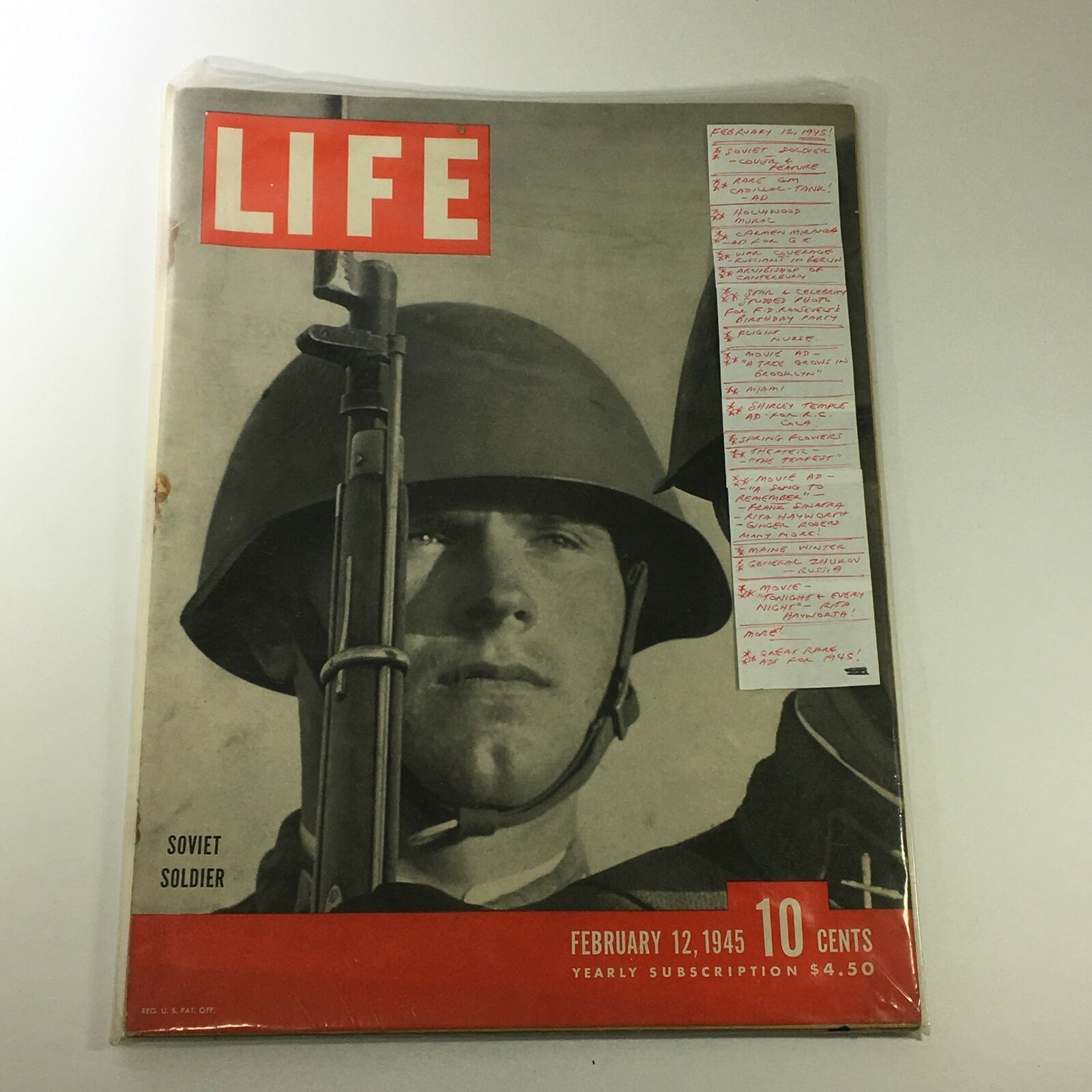 VTG Life Magazine February 12 1945 Soviet Soldier Cover and Feature, Newsstand