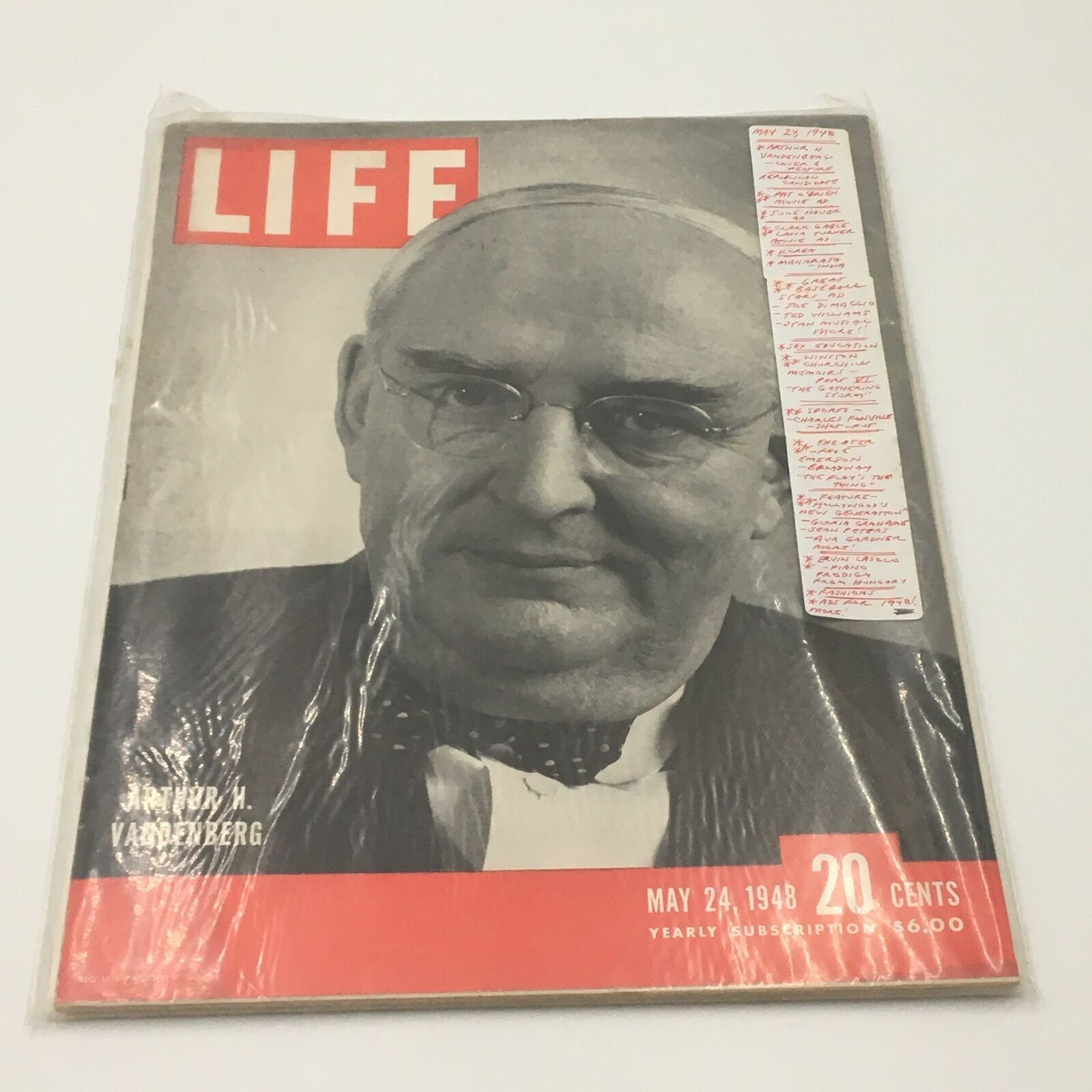 VTG Life Magazine May 24 1948 Arthur H. Vandenberg Cover and Feature, Newsstand