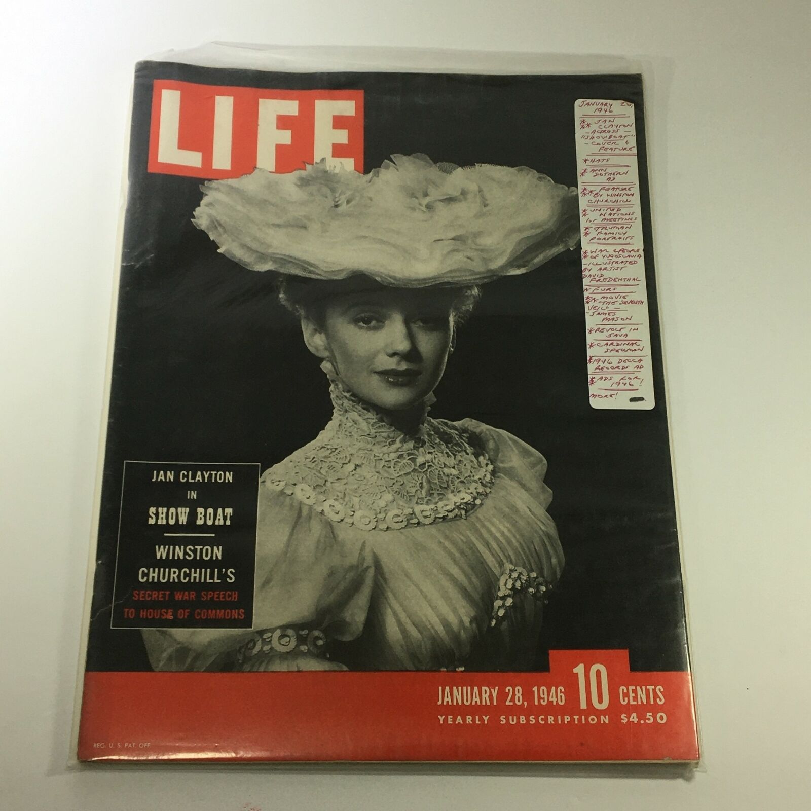 VTG Life Magazine January 28 1946 Actress Jan Clayton Showboat Cover, Newsstand