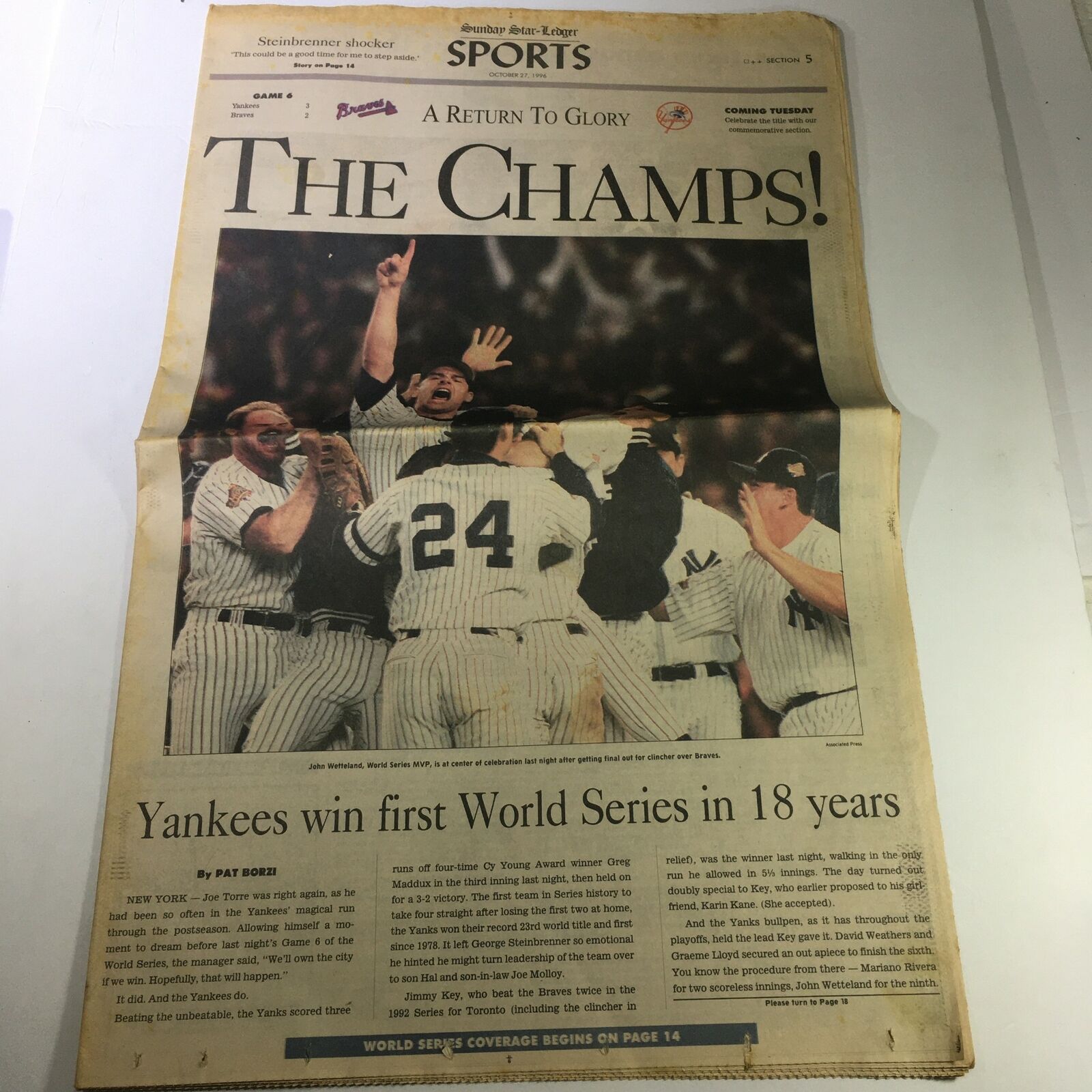 VTG The Star-Ledger Newspaper October 27 1996 - Yankees' MVP John Wetteland