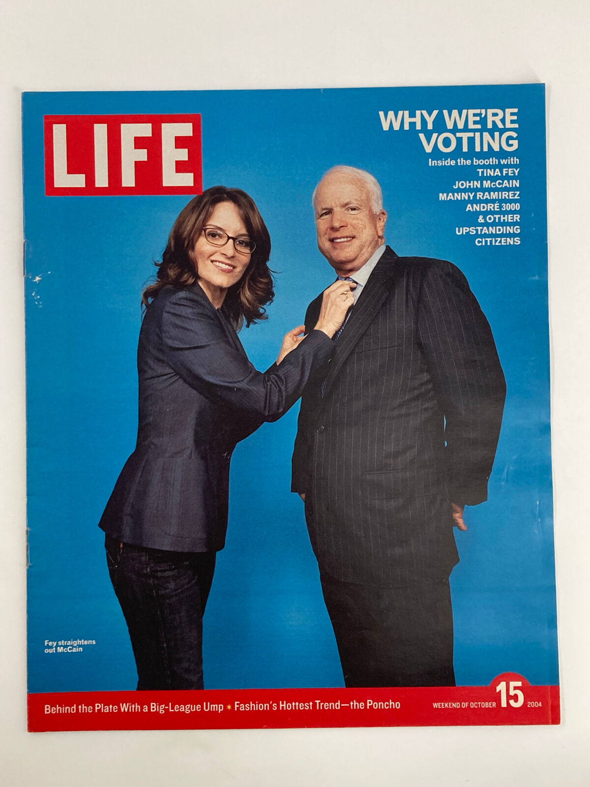 Life Magazine Newspaper Insert featuring Tina Fey and John McCain, dated October 15, 2004, showcasing a moment of political and pop culture history.