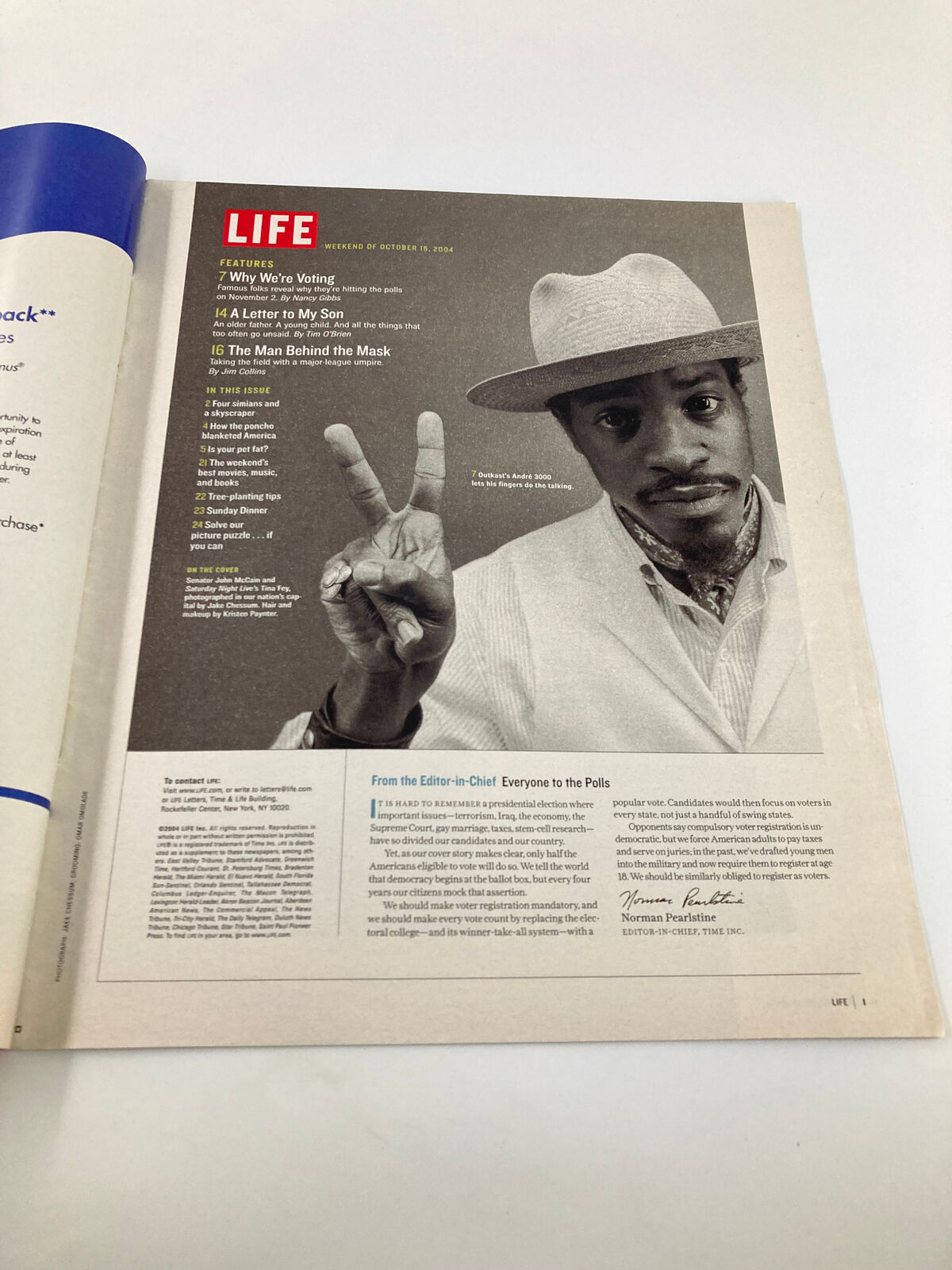 Life Magazine Newspaper Insert featuring Tina Fey and John McCain, dated October 15, 2004, showcasing a moment of political and pop culture history.