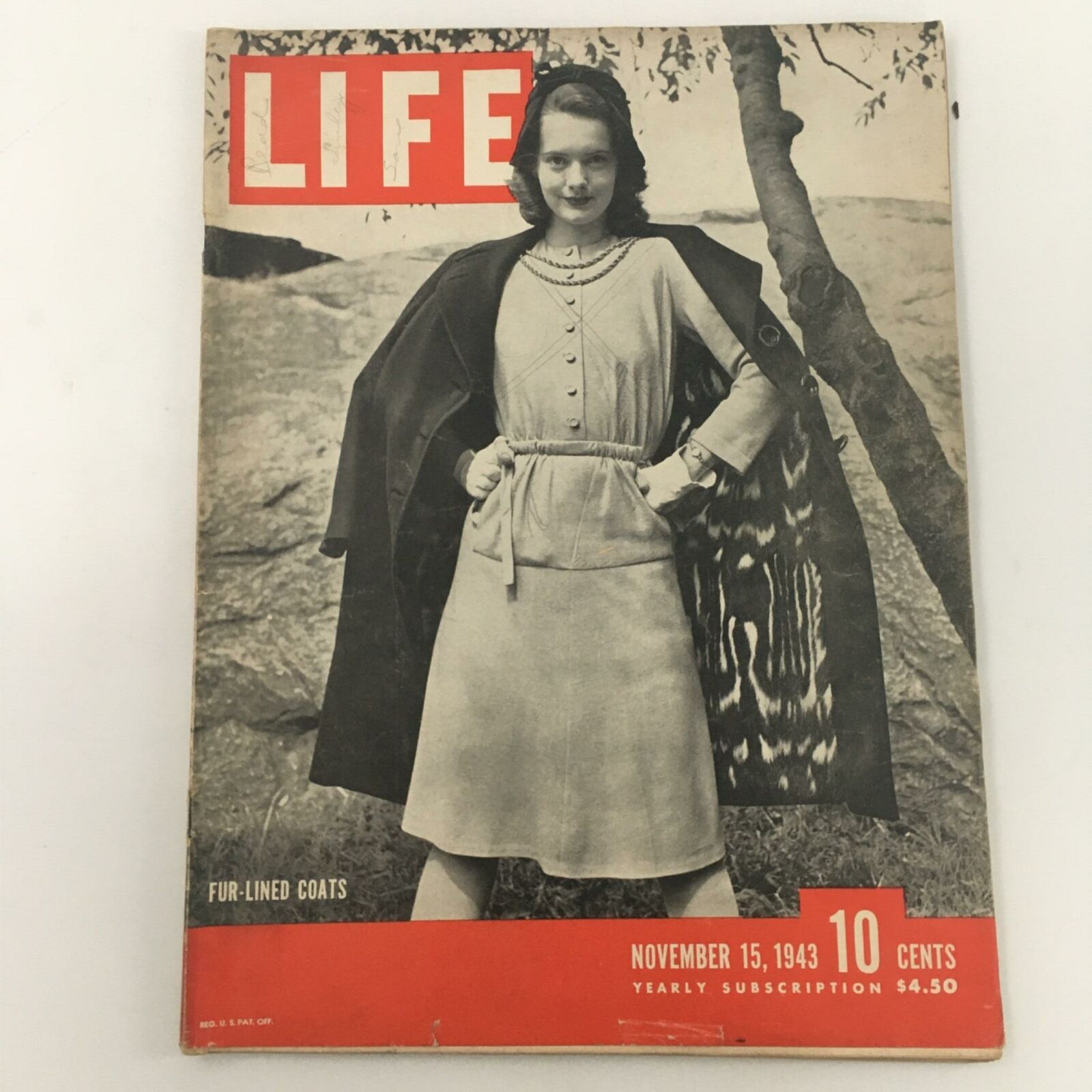 VTG Life Magazine November 15, 1943 Fur-Lined Coats Carmel Fitzgerald Newsstand