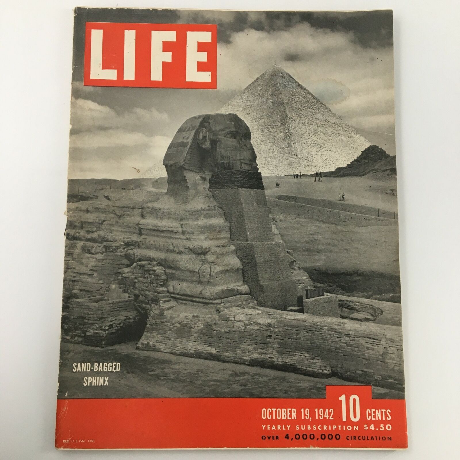 VTG Life Magazine October 19 1942 Sand-Bagged Sphinx Cover Feature Newsstand