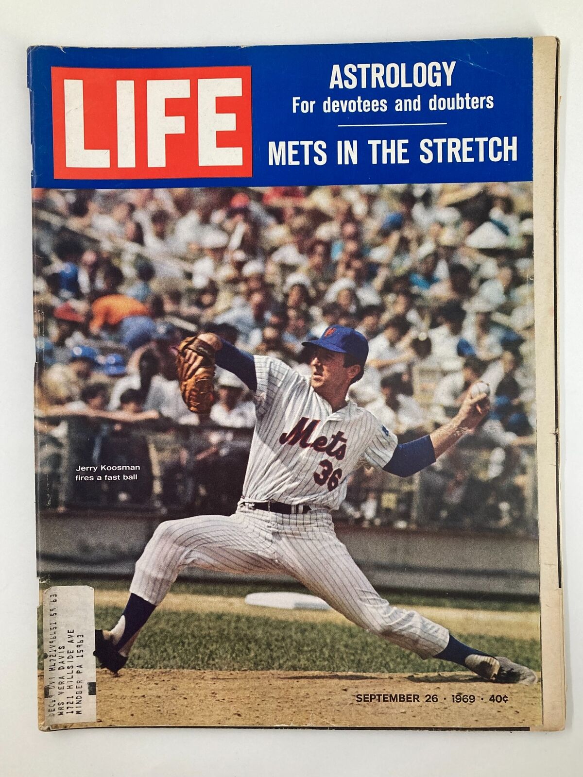 VTG Life Magazine September 26 1969 Jerry Koosman Mets in The Stretch