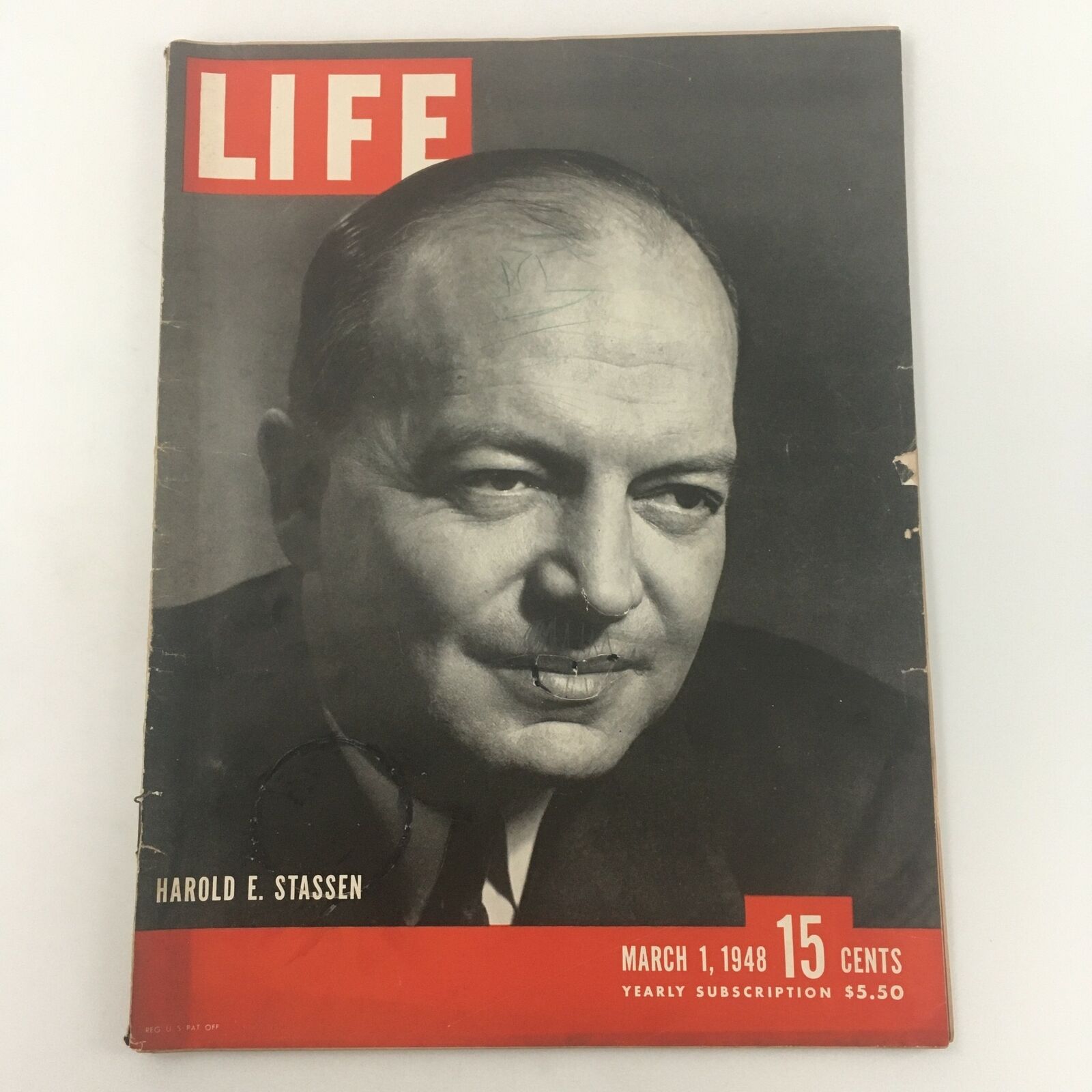 VTG Life Magazine March 1 1948 Photograph of Harold E. Stassen Cover, Newsstand