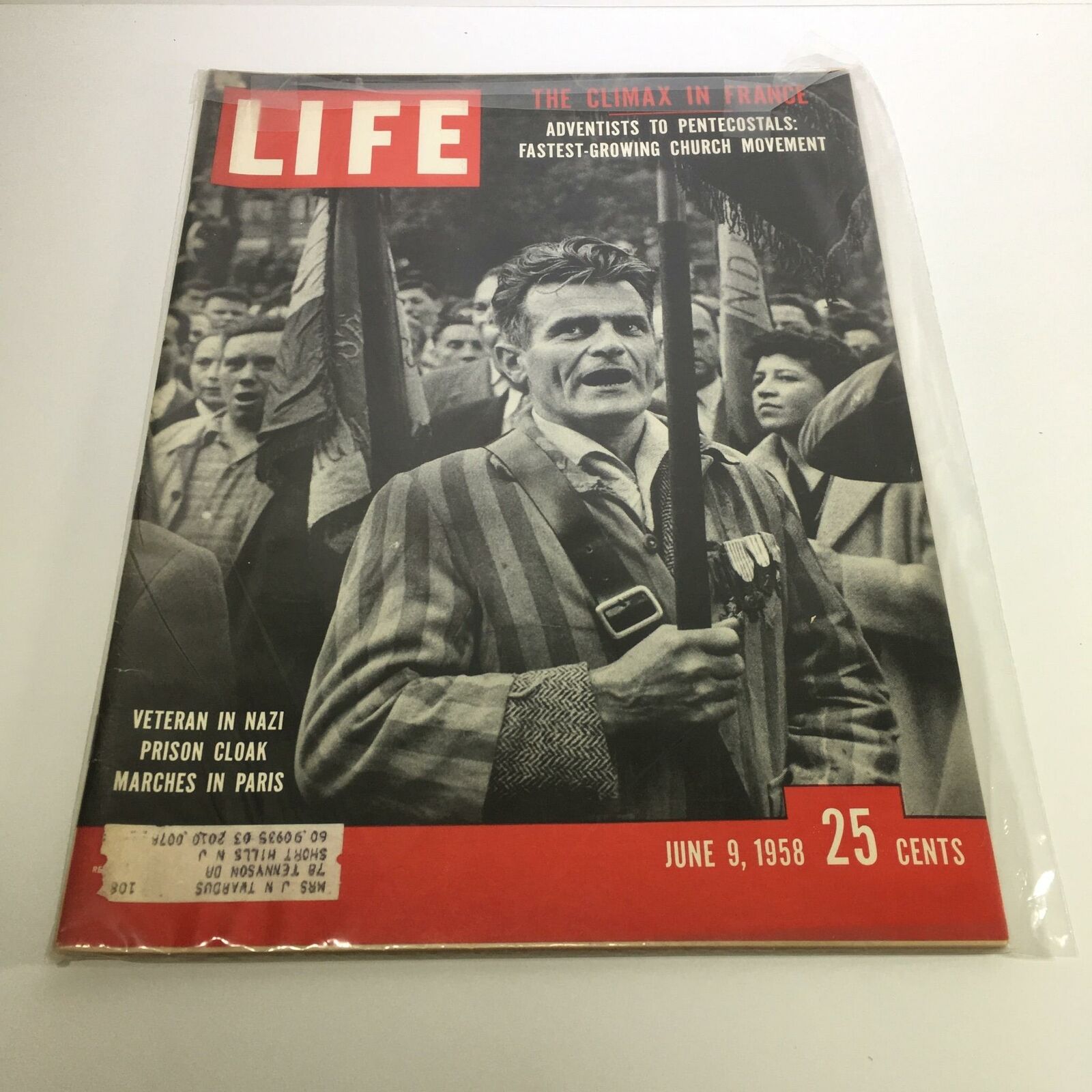 Life Magazine: June 9, 1958 - Veteran in Nazi Prison Cloak Marches in Paris