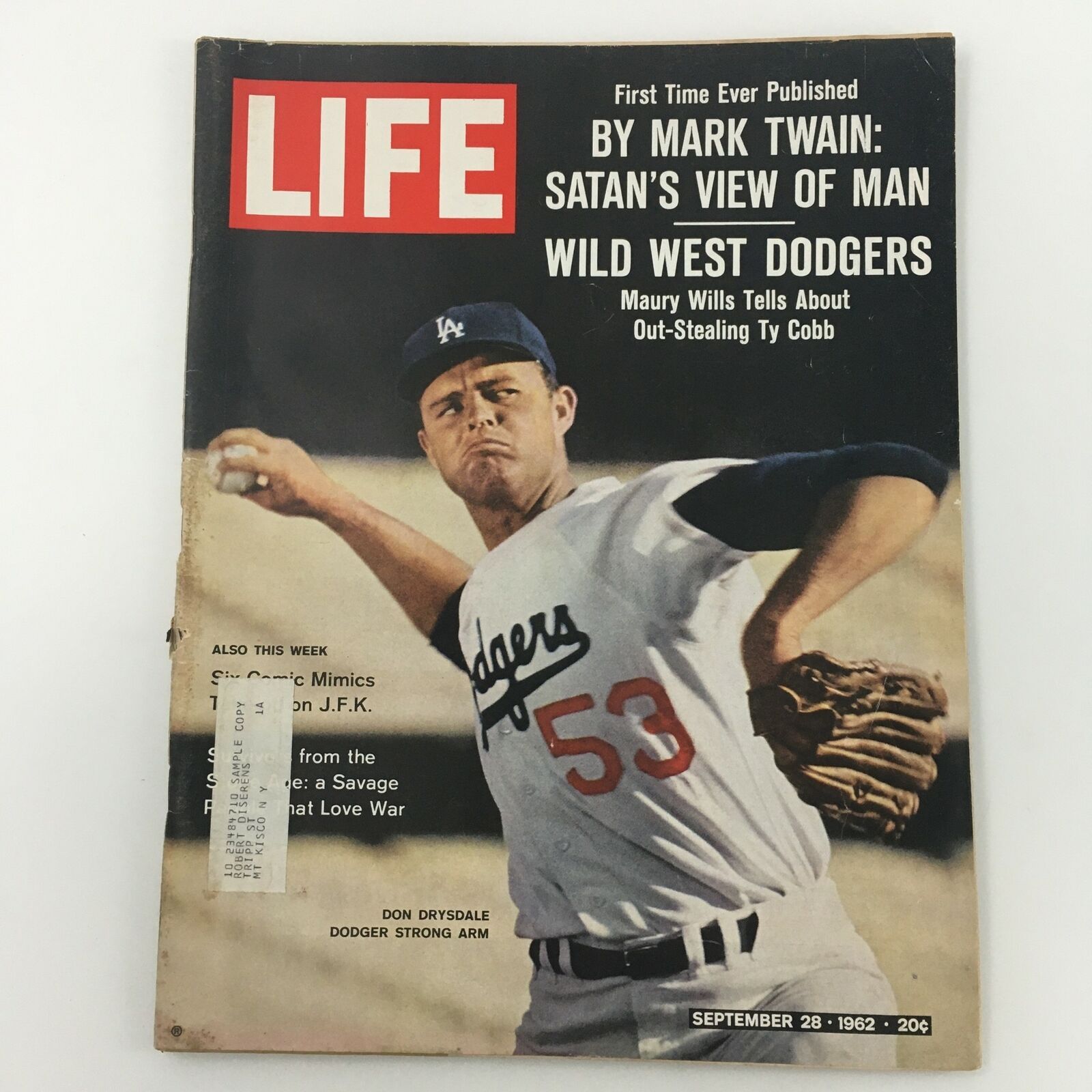 VTG Life Magazine September 28 1962 Wild West Dodgers Don Drysdale Feature