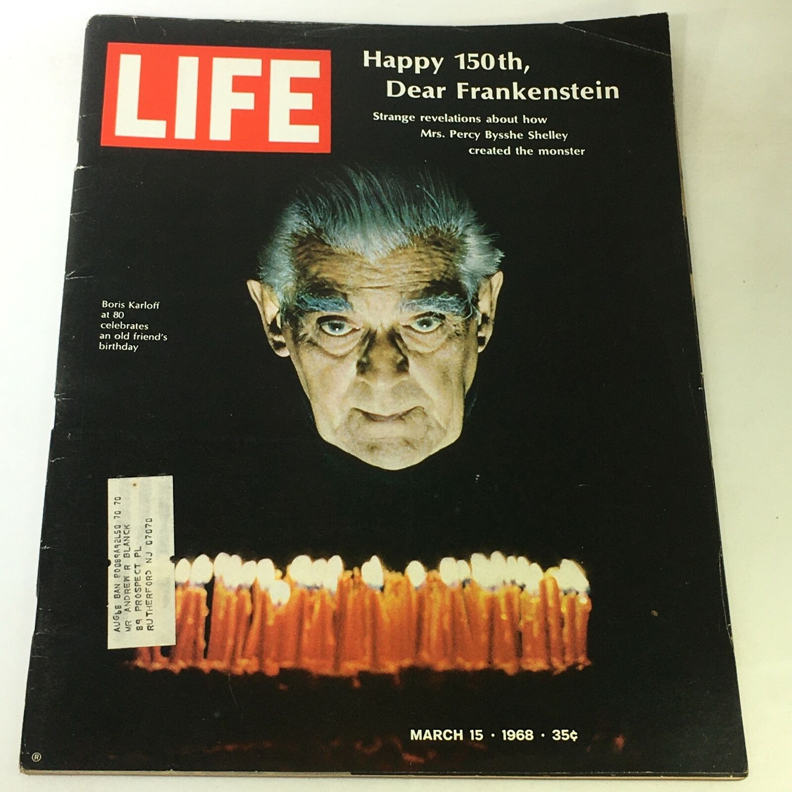 VTG Life Magazine March 15 1968 - Boris Karloff at 80 / Frankenstein's 150th Yr.