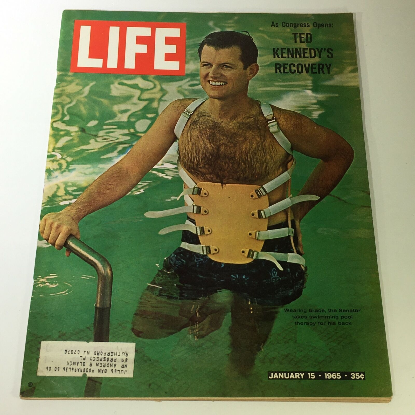 VTG Life Magazine January 15 1965 - Ted Kennedy Recovery Wearing Brace in Photo