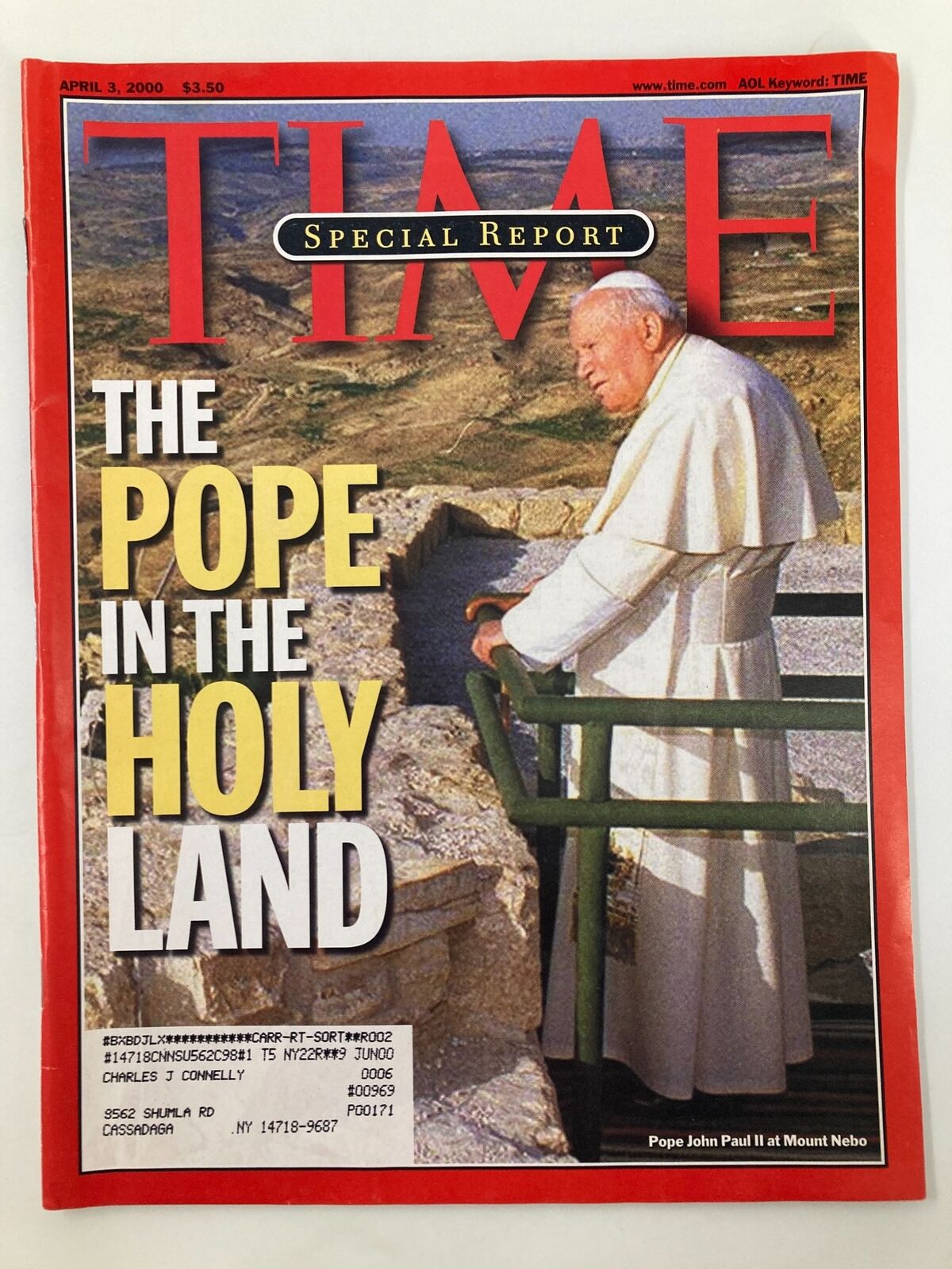 Time Magazine April 3 2000 Pope John Paul II in The Holy Land Mount Nebo