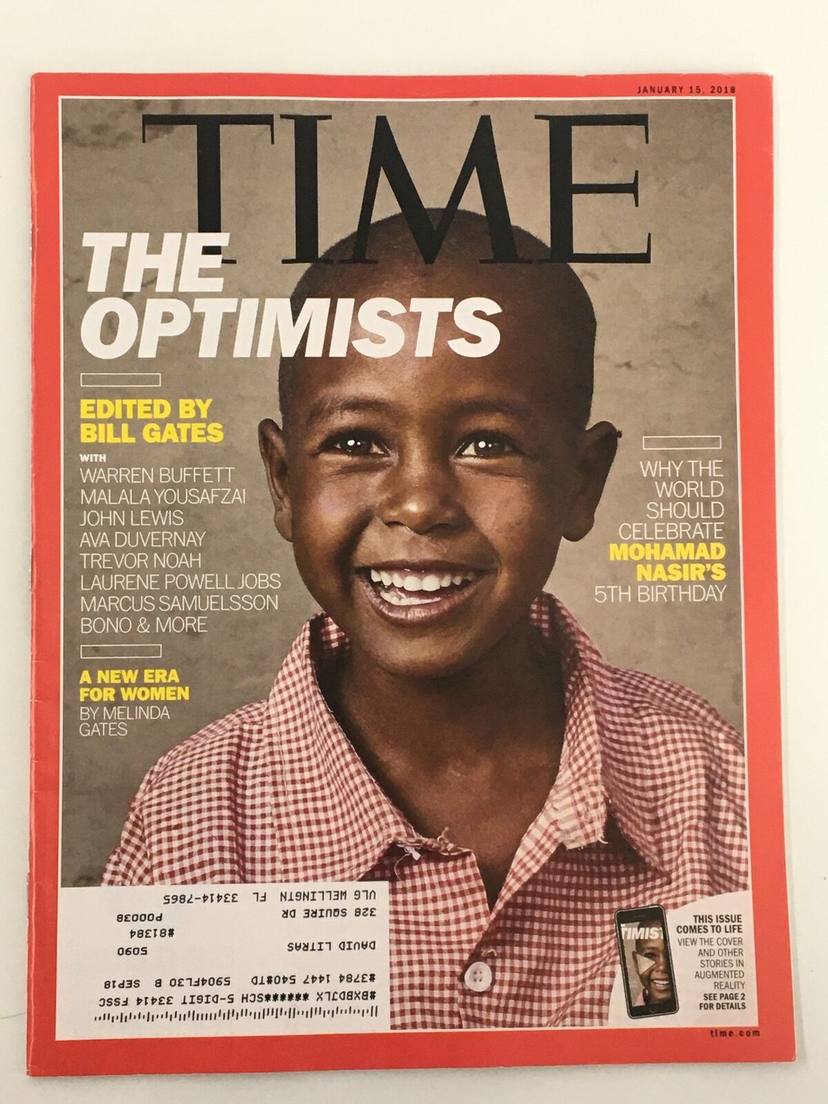 Time Magazine January 15 2018 The Optimists Edited by Bill Gates, Warren Buffett