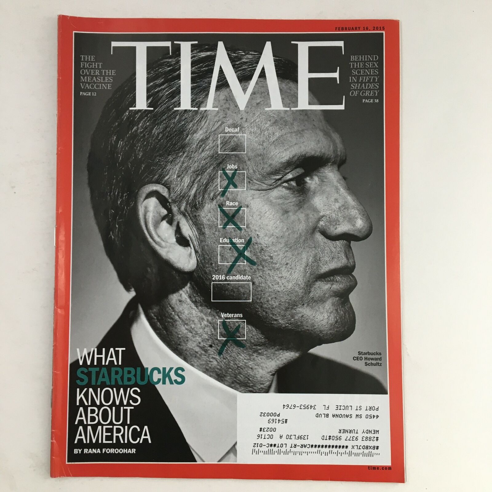 Time Magazine February 16 2015 Starbucks CEO Howard Schultz & Measles Vaccine