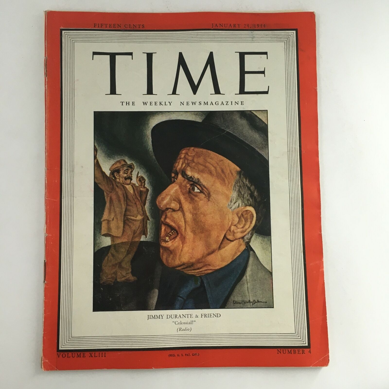 Time Magazine January 24 1944 Vol 43 #4 American Actor Jimmy Durante, No Label