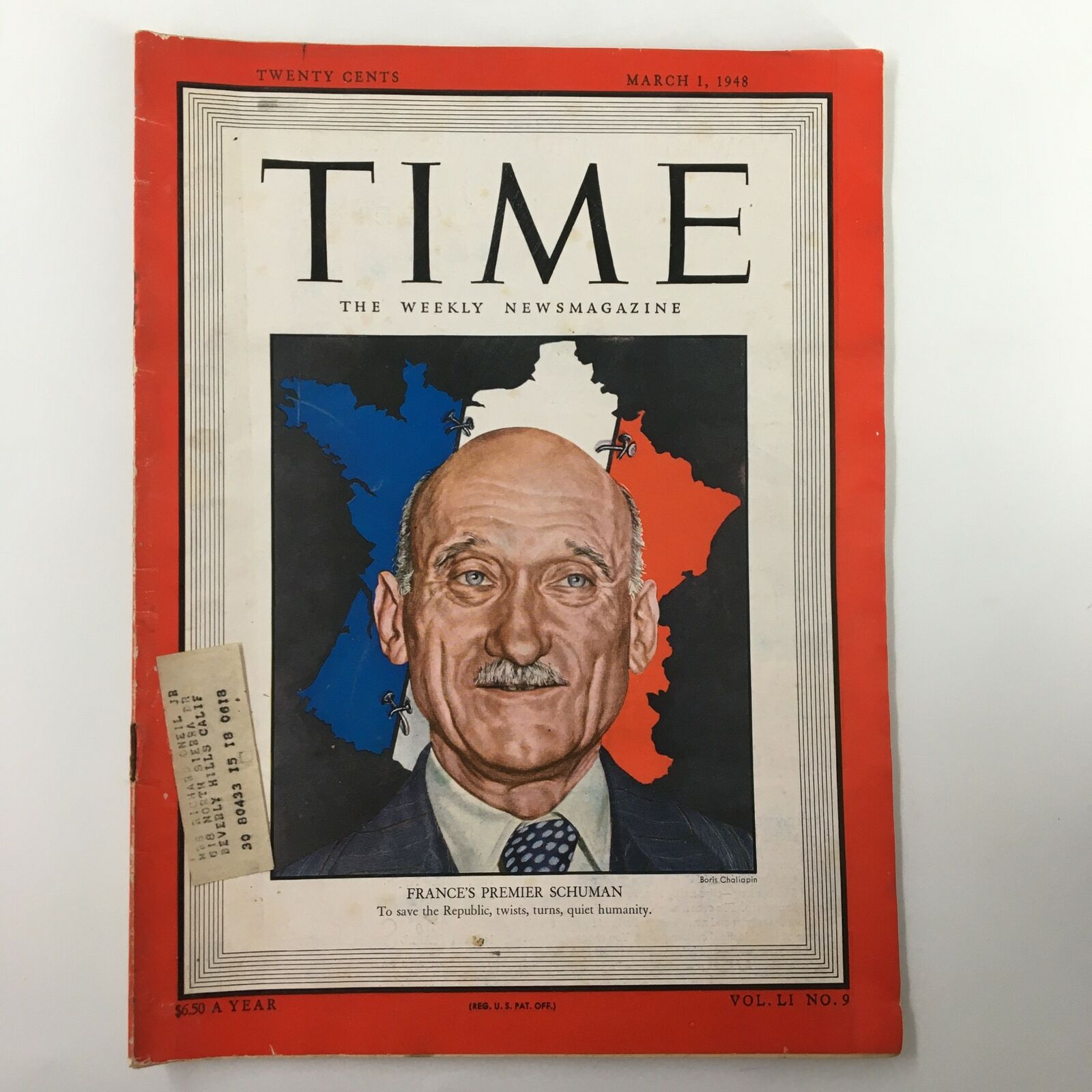 VTG Time Magazine March 1 1948 Vol. 51 No. 9 France's Premier Schuman