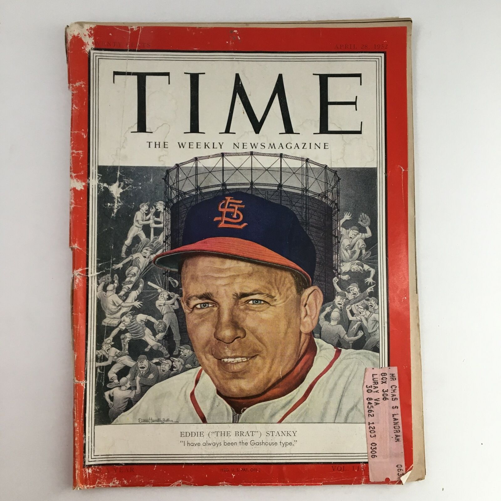 Time Magazine April 28 1952 Vol. 59 No. 17 Eddie 'The Brat' Stanky