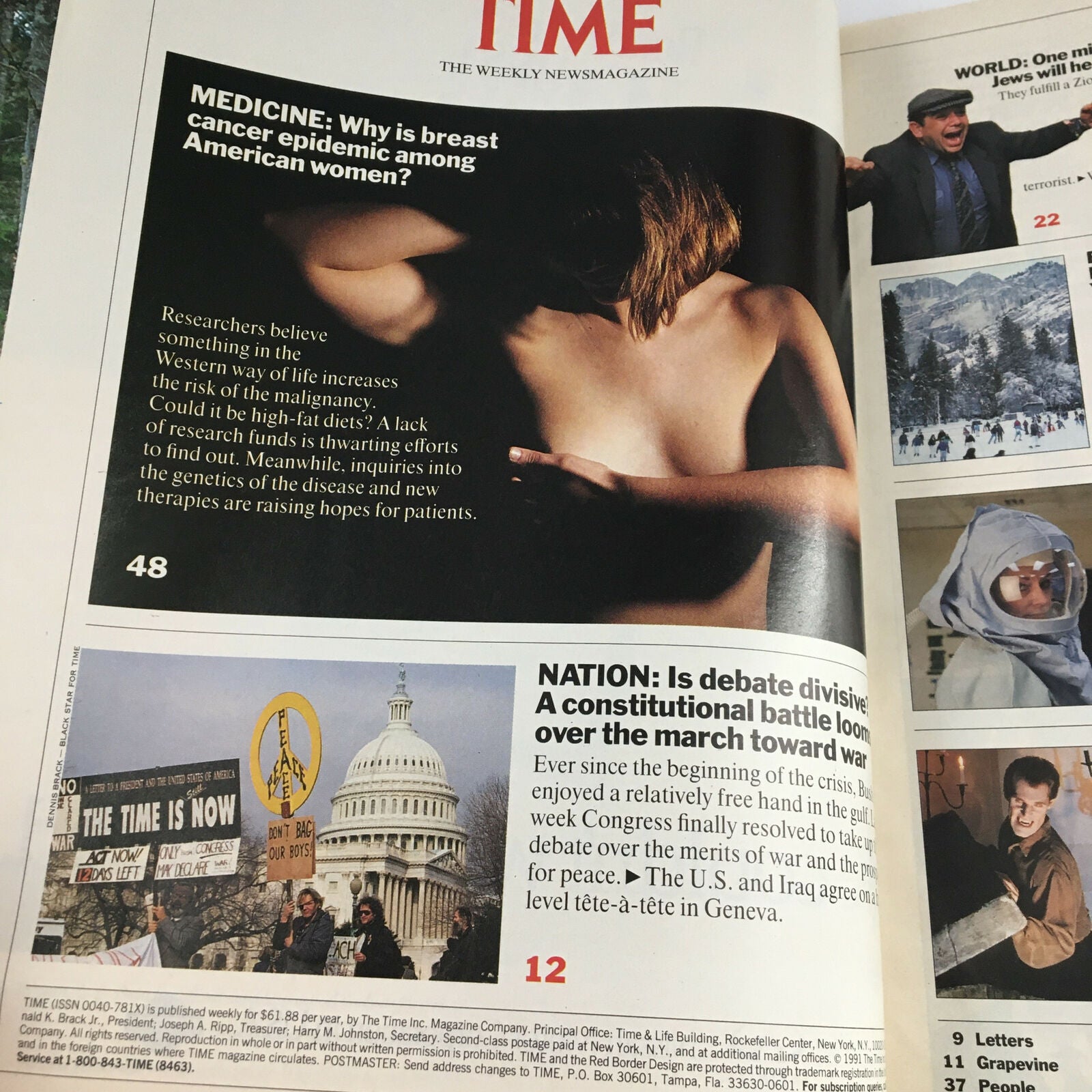 Time Magazine January 14 1991 Breast Cancer & The Gulf Eleventh-Hour Diplomacy