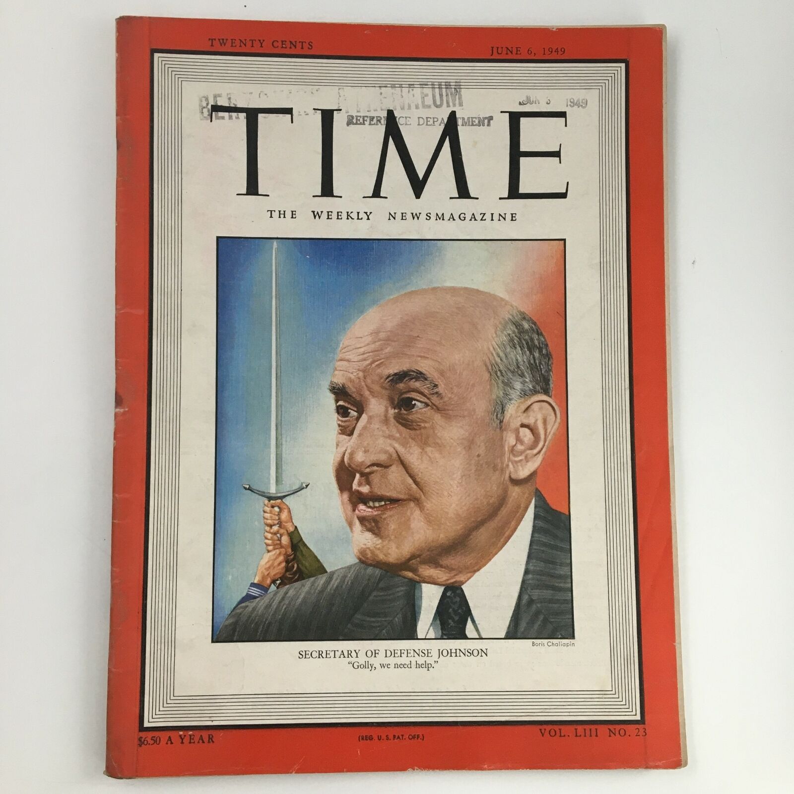 Time Magazine June 6 1949 Vol 53 #23 Former Sec. of Defense Louis A. Johnson