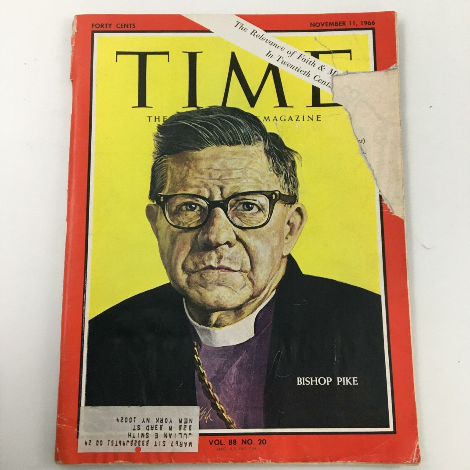 VTG Time Magazine November 11, 1966 Bishop Pike, Faith Religion Christianity