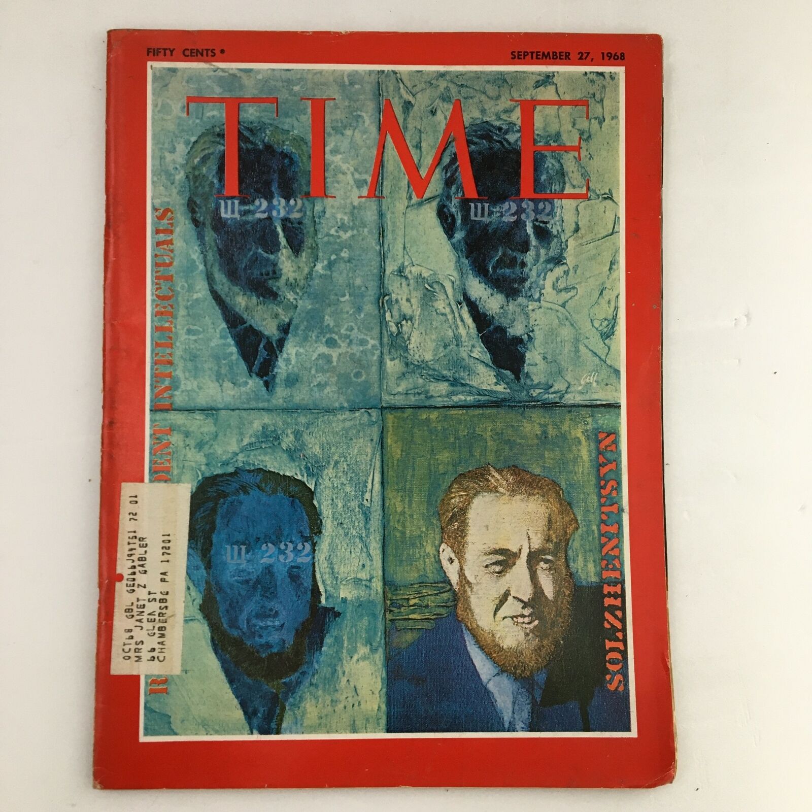 Time Magazine September 27 1968 Vol. 92 No. 13 Novelist Aleksandr Solzhenitsyn