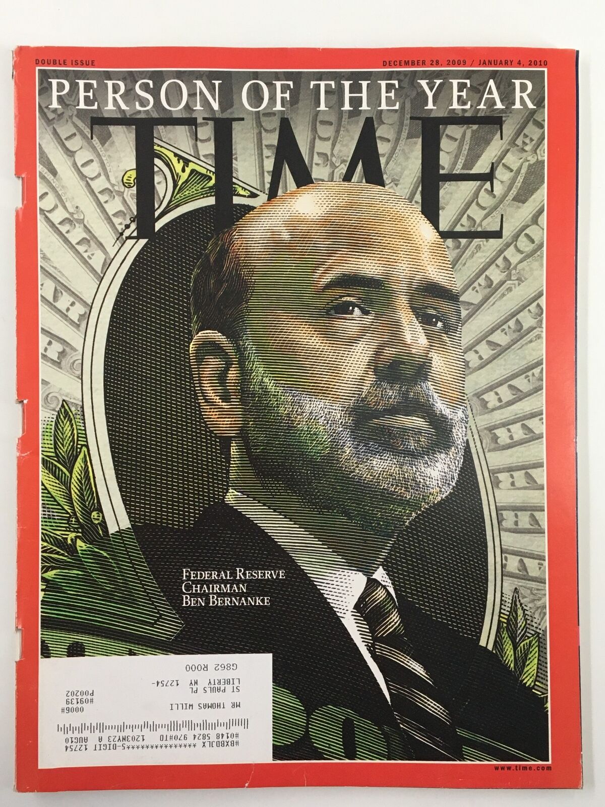 Time Magazine December 28 2009 Federal Reserve Chairman Ben Bernanke