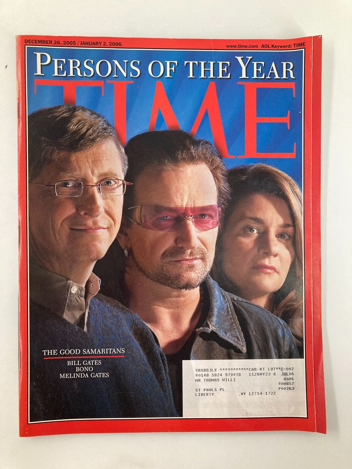 Time Magazine December 26 2005 Bill Gates, Bono & Melinda Gates Good Samaritans