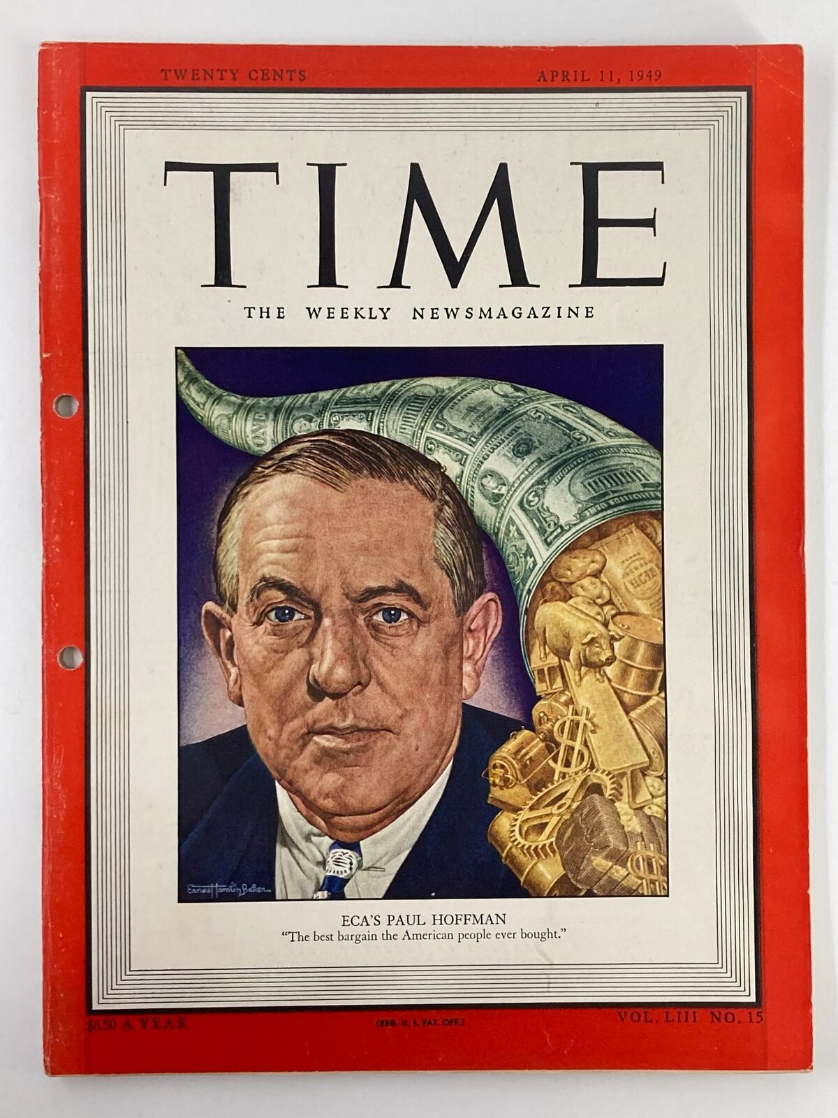 VTG Time Magazine April 11 1949 Vol 53 #15 ECA's Paul Hoffman The Best Bargain