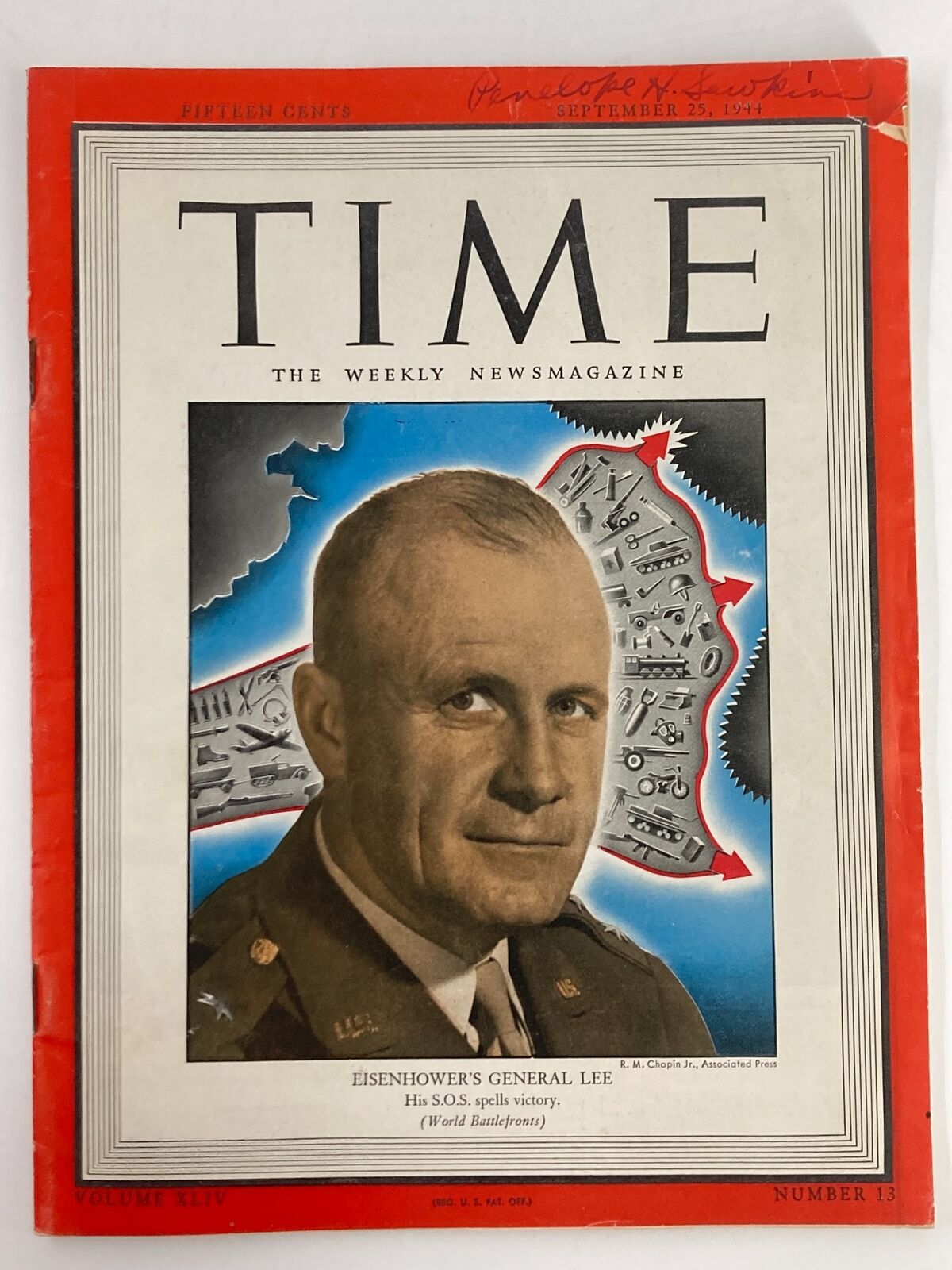 VTG Time Magazine September 25 1944 Vol 44 #13 Ike 's General Lee No Label