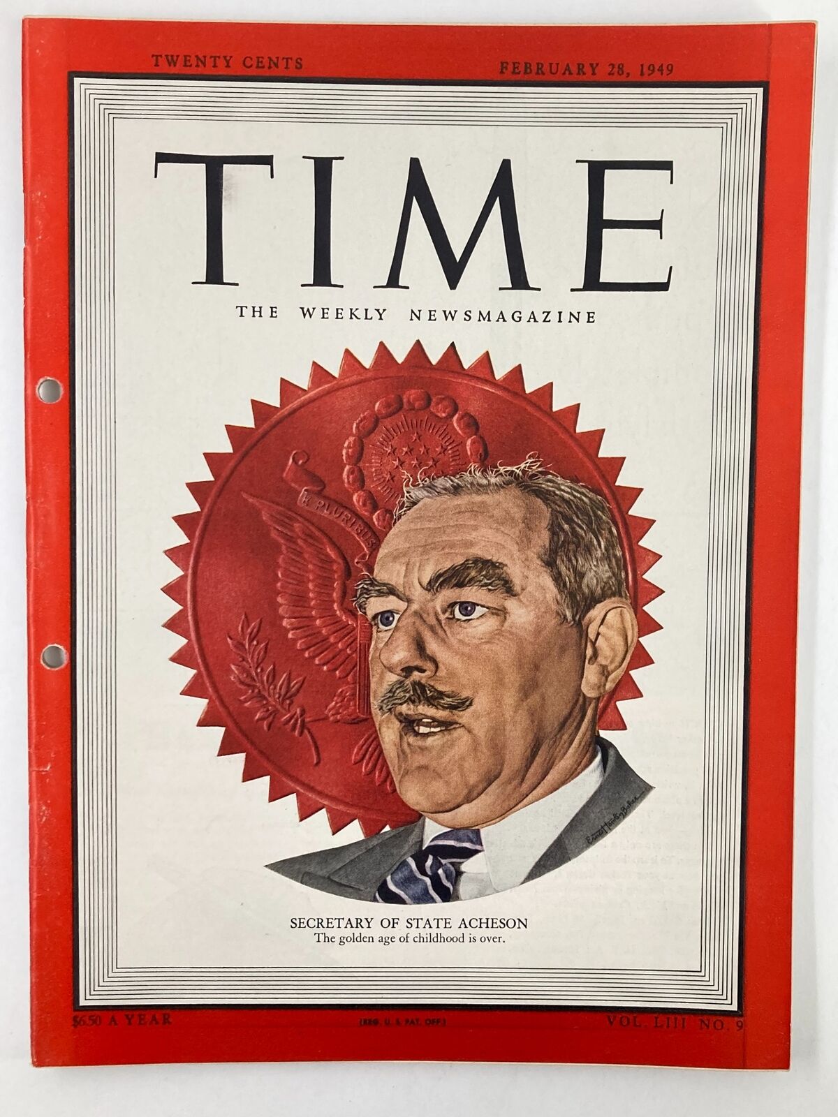 VTG Time Magazine February 28 1949 Vol 53 #9 Secretary of the State Acheson